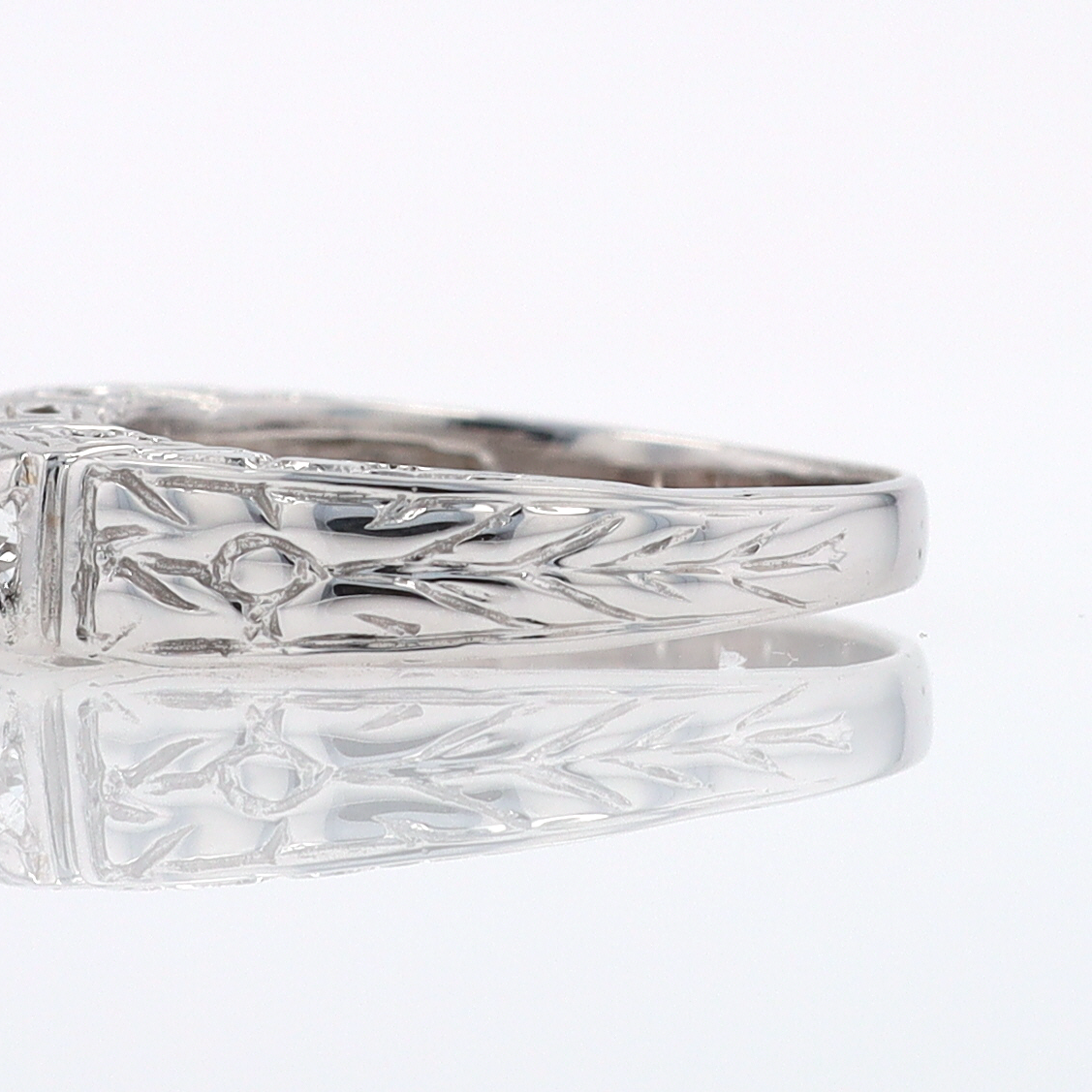 Estate Hand Engraved Diamond Wedding Band 3 Stone Engagement Ring