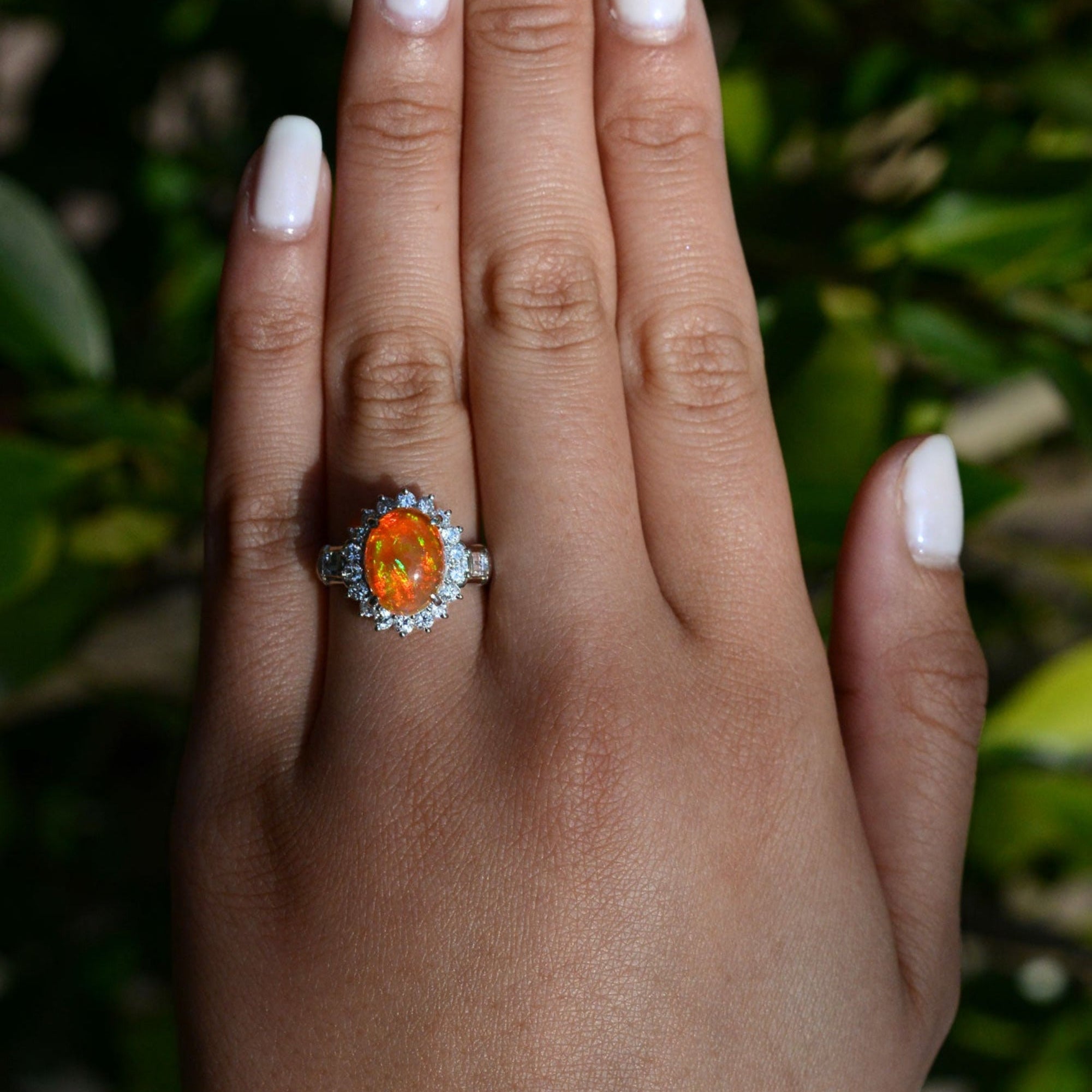 Estate Mexican Fire Opal Diamond Cocktail Ring