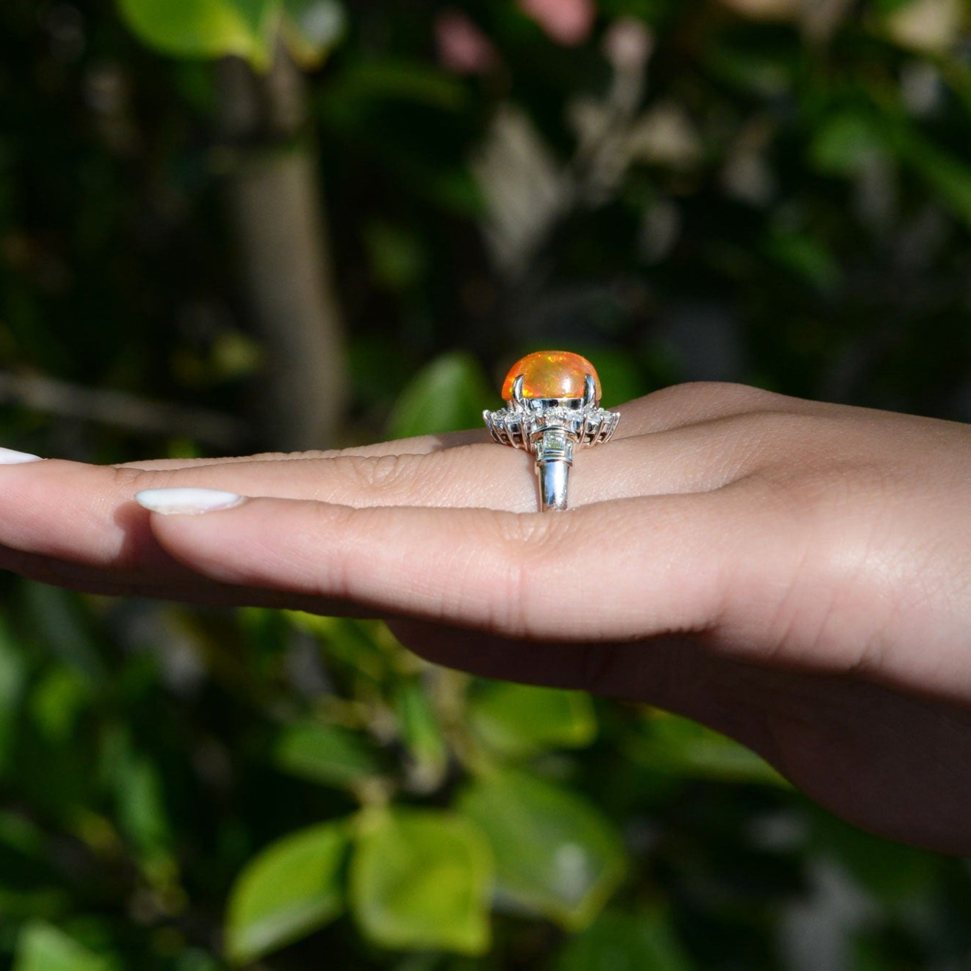 Estate Mexican Fire Opal Diamond Cocktail Ring