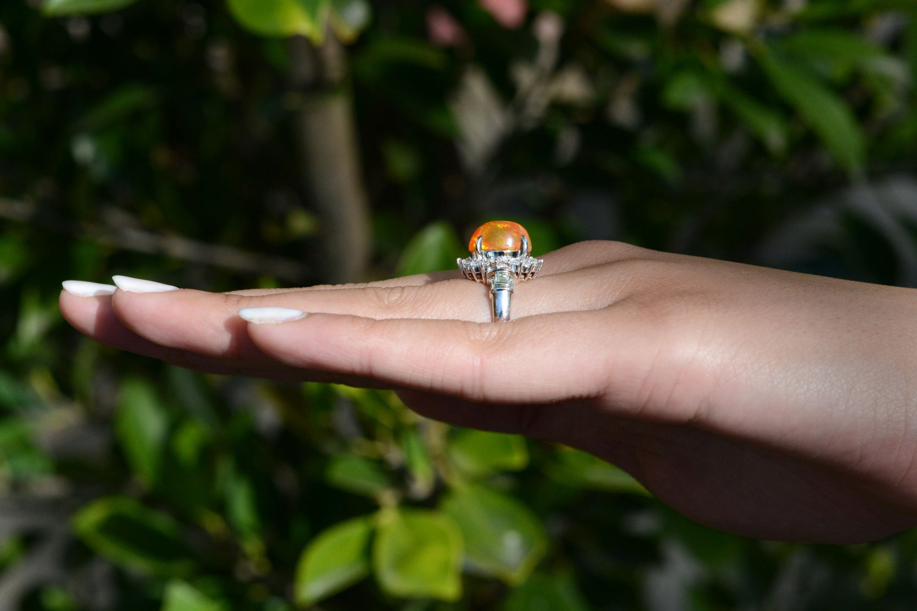 Estate Mexican Fire Opal Diamond Cocktail Ring