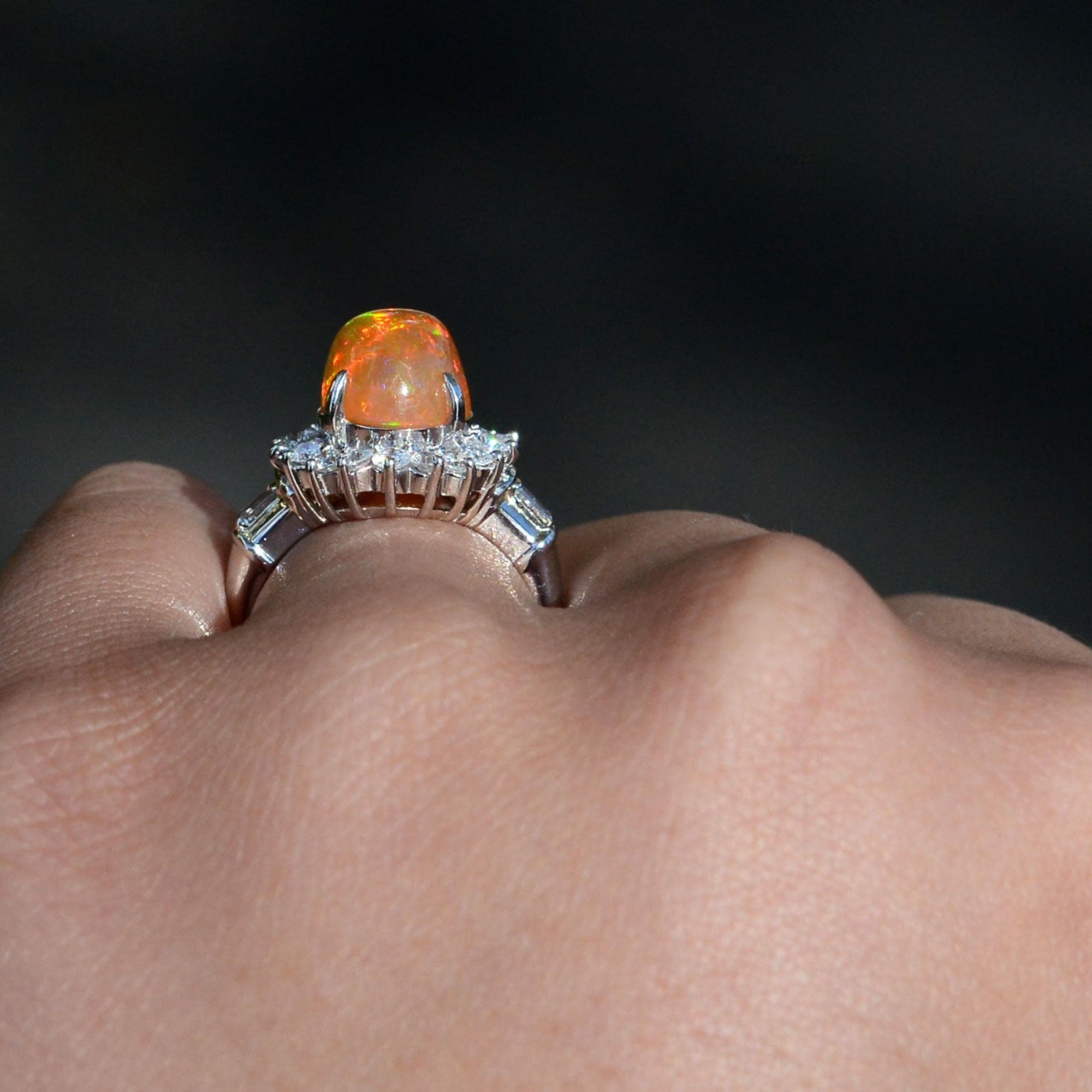Estate Mexican Fire Opal Diamond Cocktail Ring
