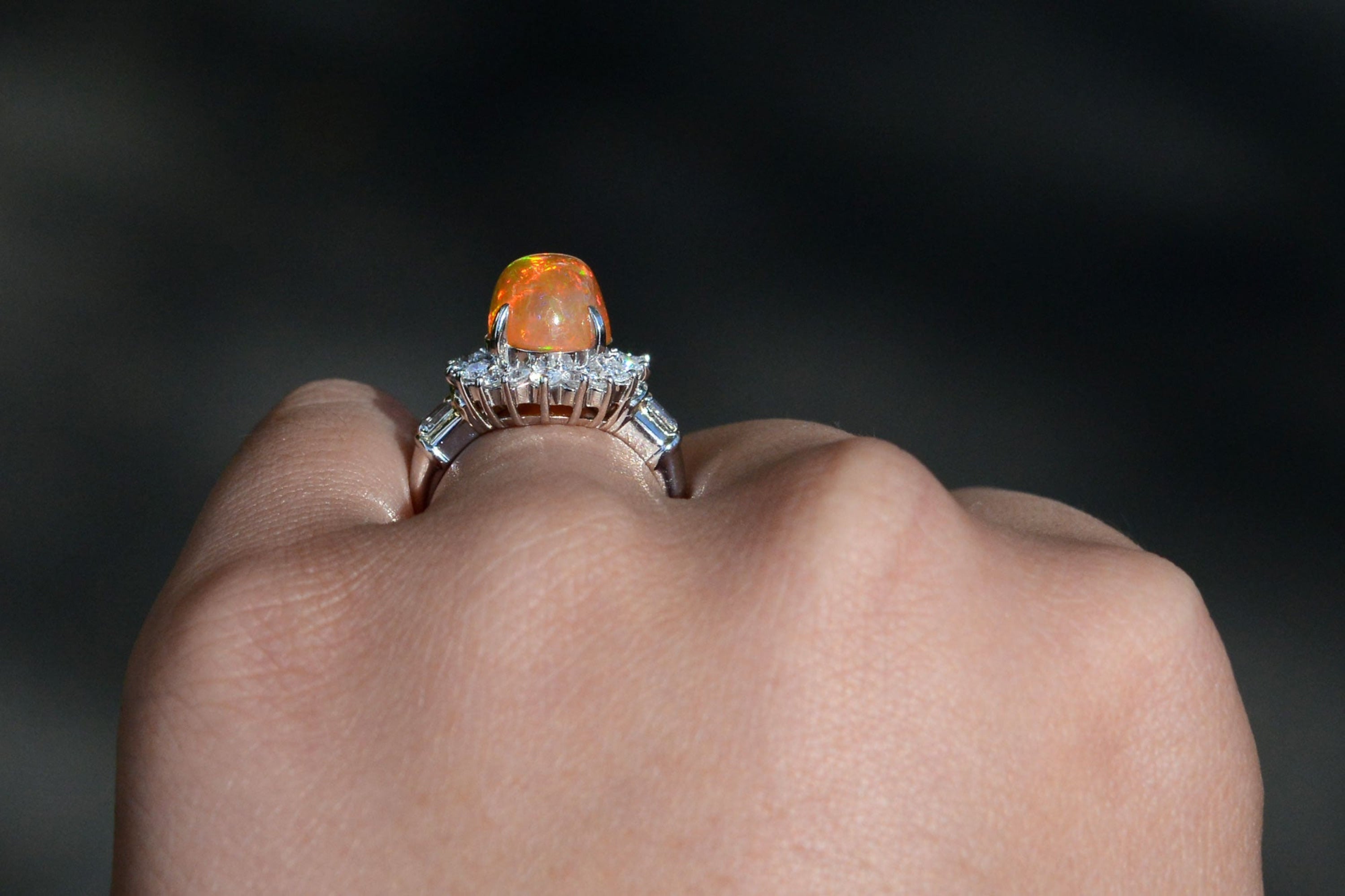 Estate Mexican Fire Opal Diamond Cocktail Ring