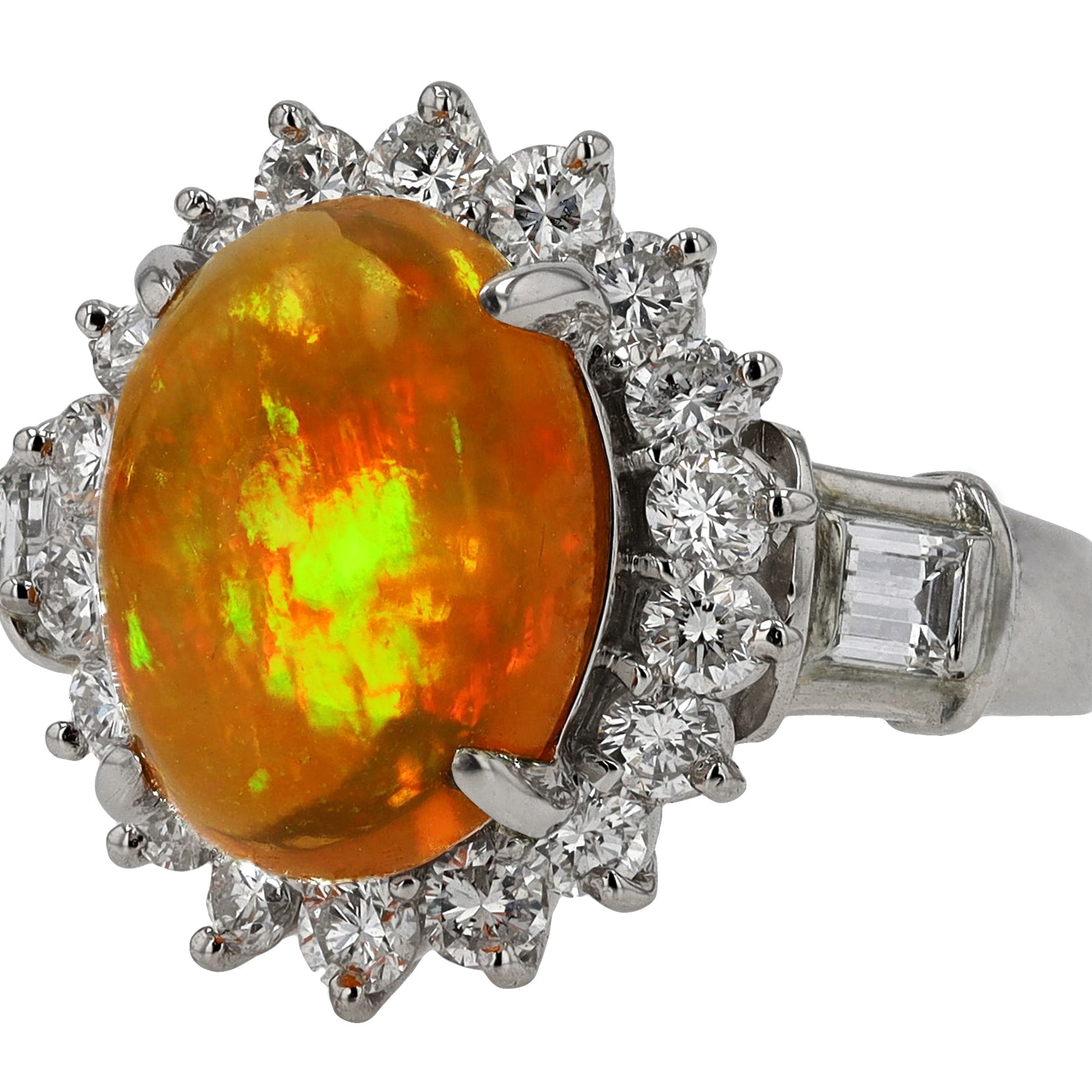 Estate Mexican Fire Opal Diamond Cocktail Ring