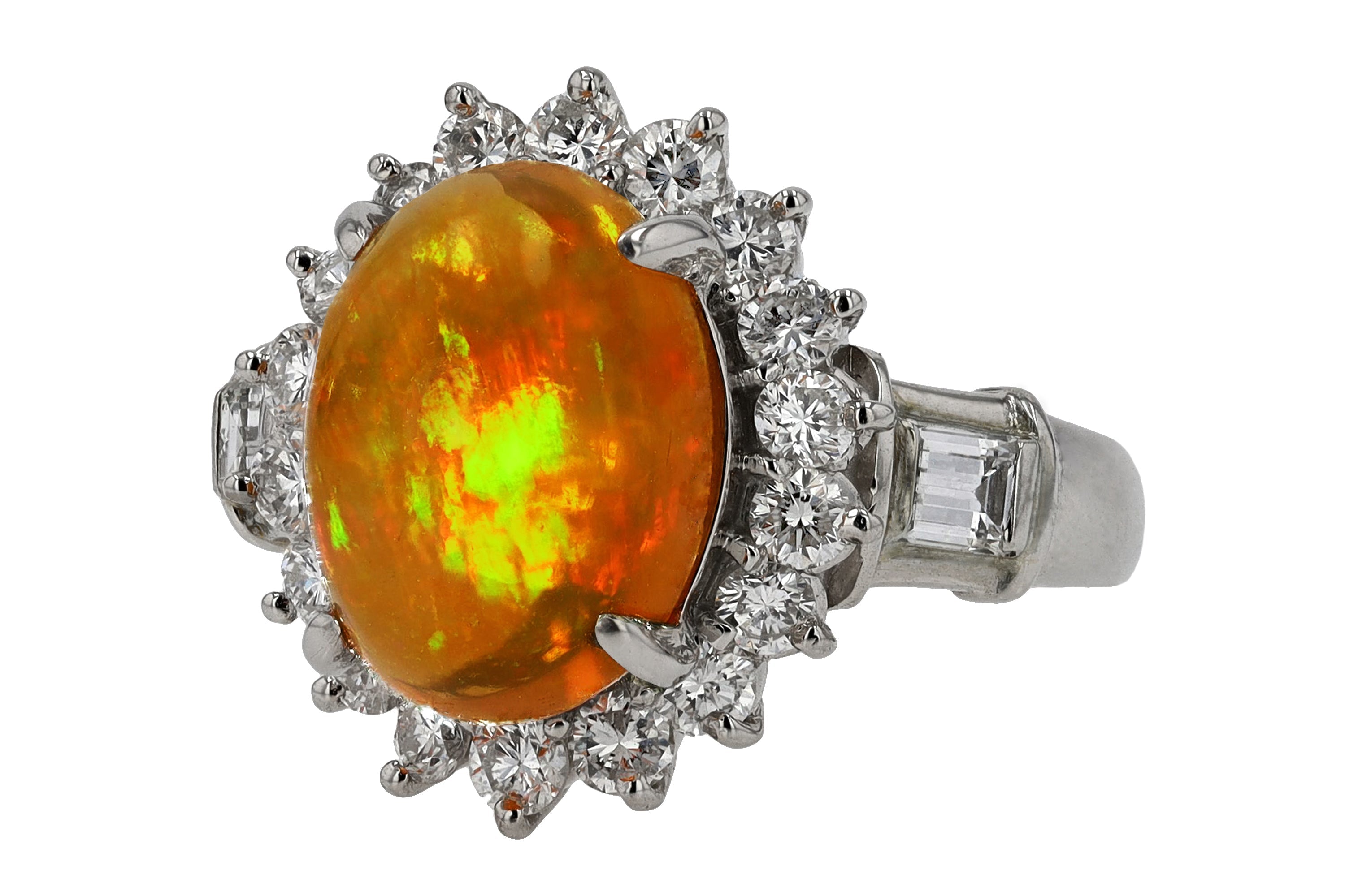 Estate Mexican Fire Opal Diamond Cocktail Ring