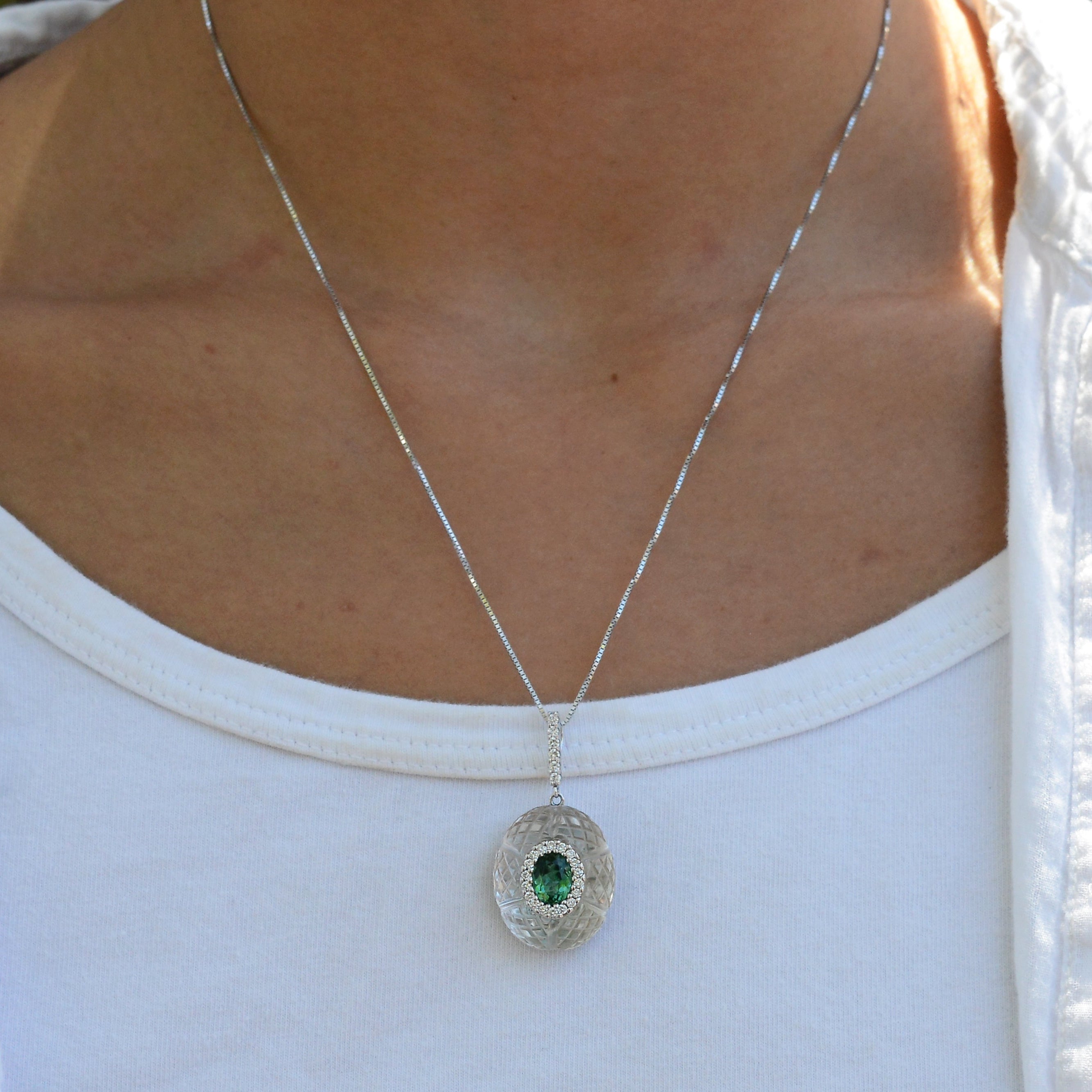 Exquisite Tourmaline & Carved Rock Crystal Pendant