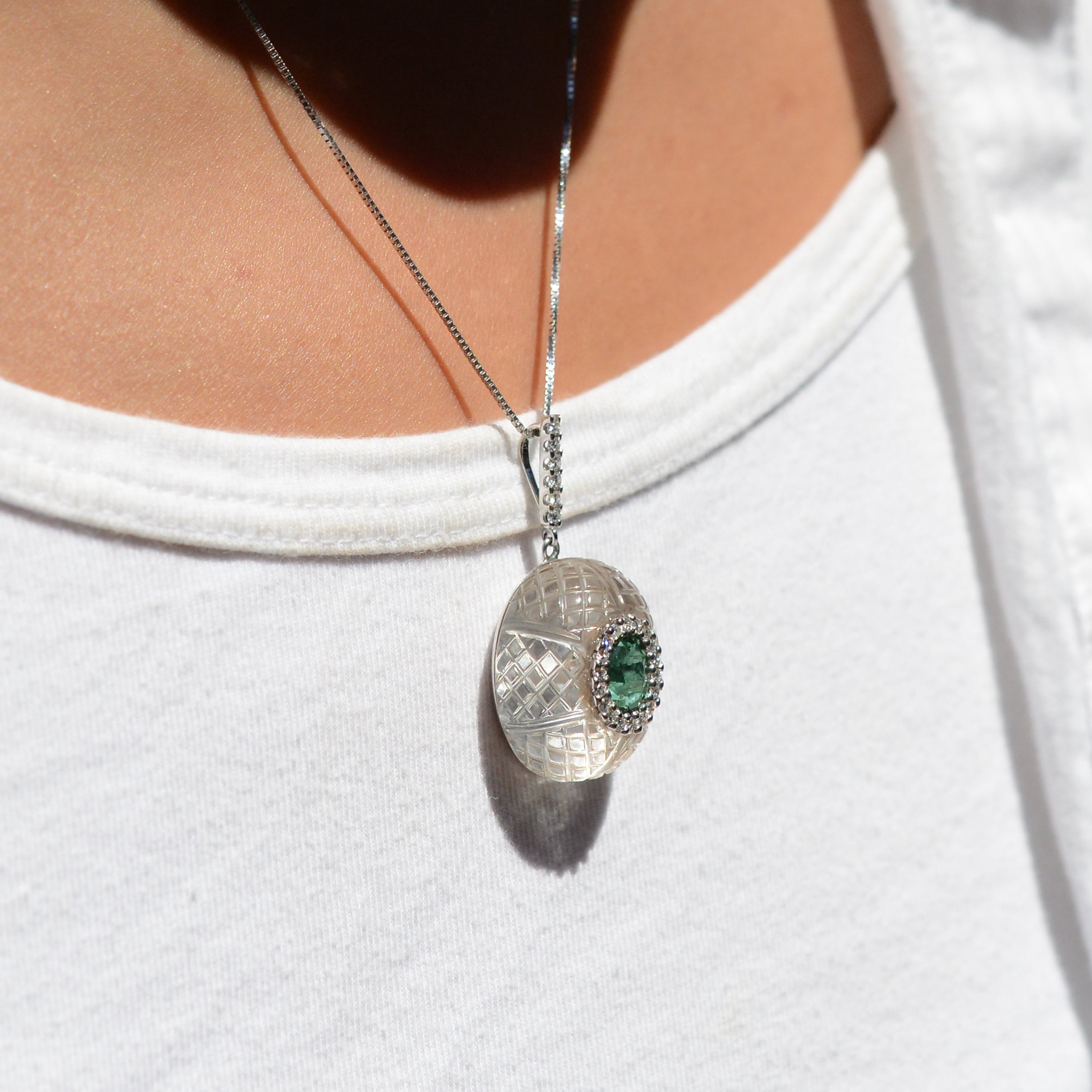 Exquisite Tourmaline & Carved Rock Crystal Pendant