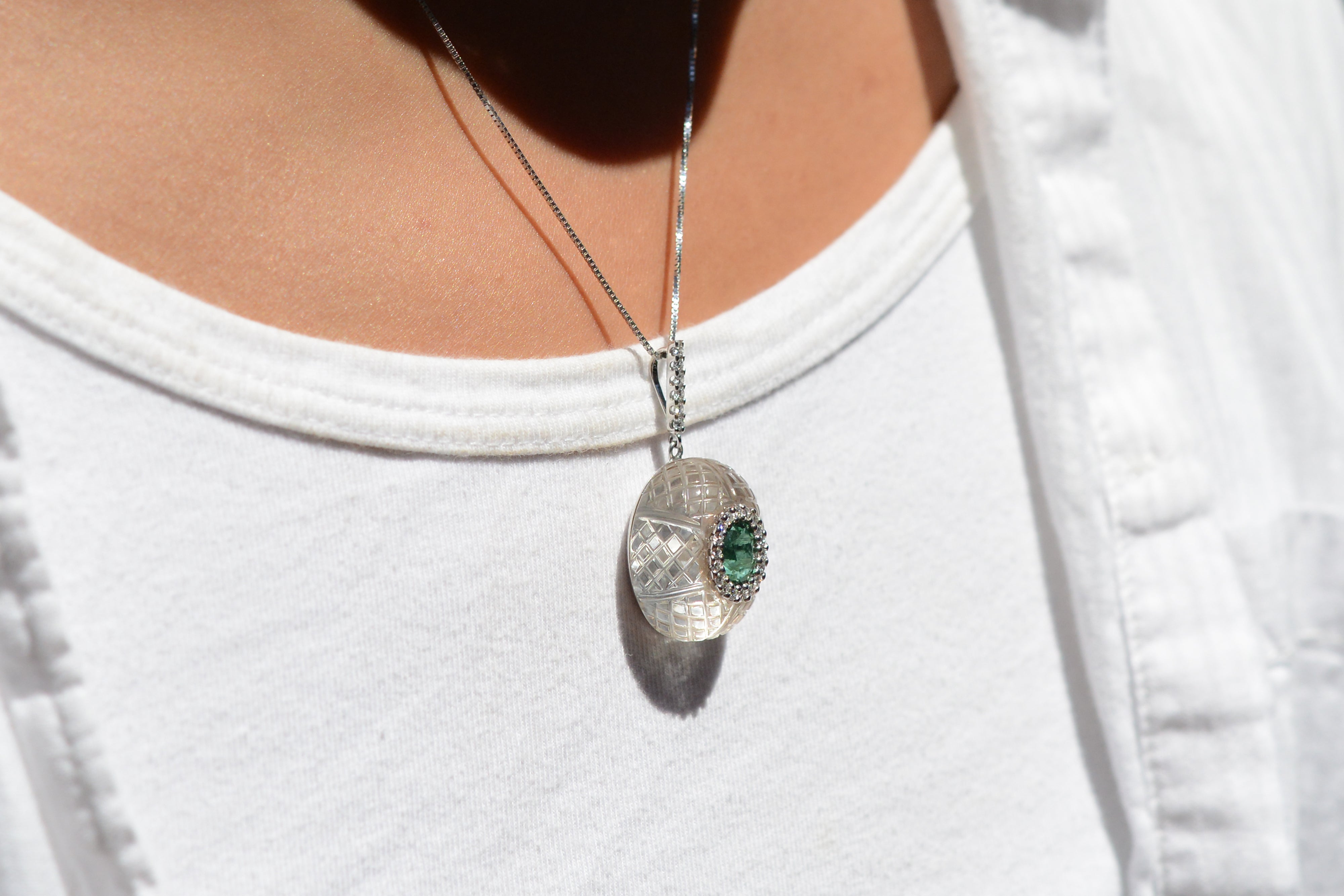 Exquisite Tourmaline & Carved Rock Crystal Pendant