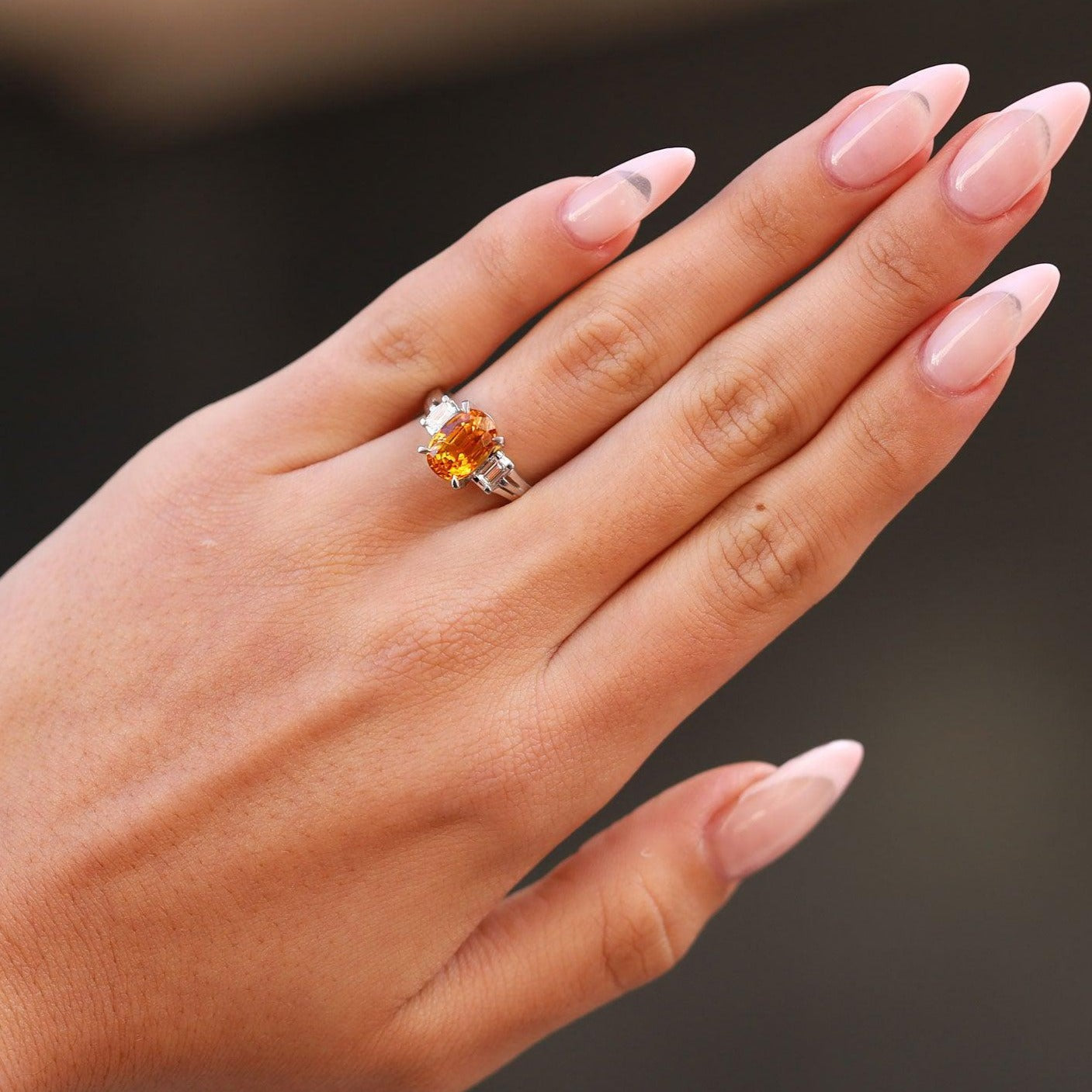 Fiery 3 Carat Orange Sapphire and Diamond Vintage Gemstone Engagement Ring