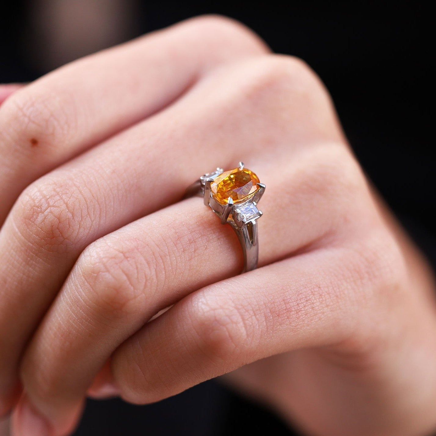 Fiery 3 Carat Orange Sapphire and Diamond Vintage Gemstone Engagement Ring