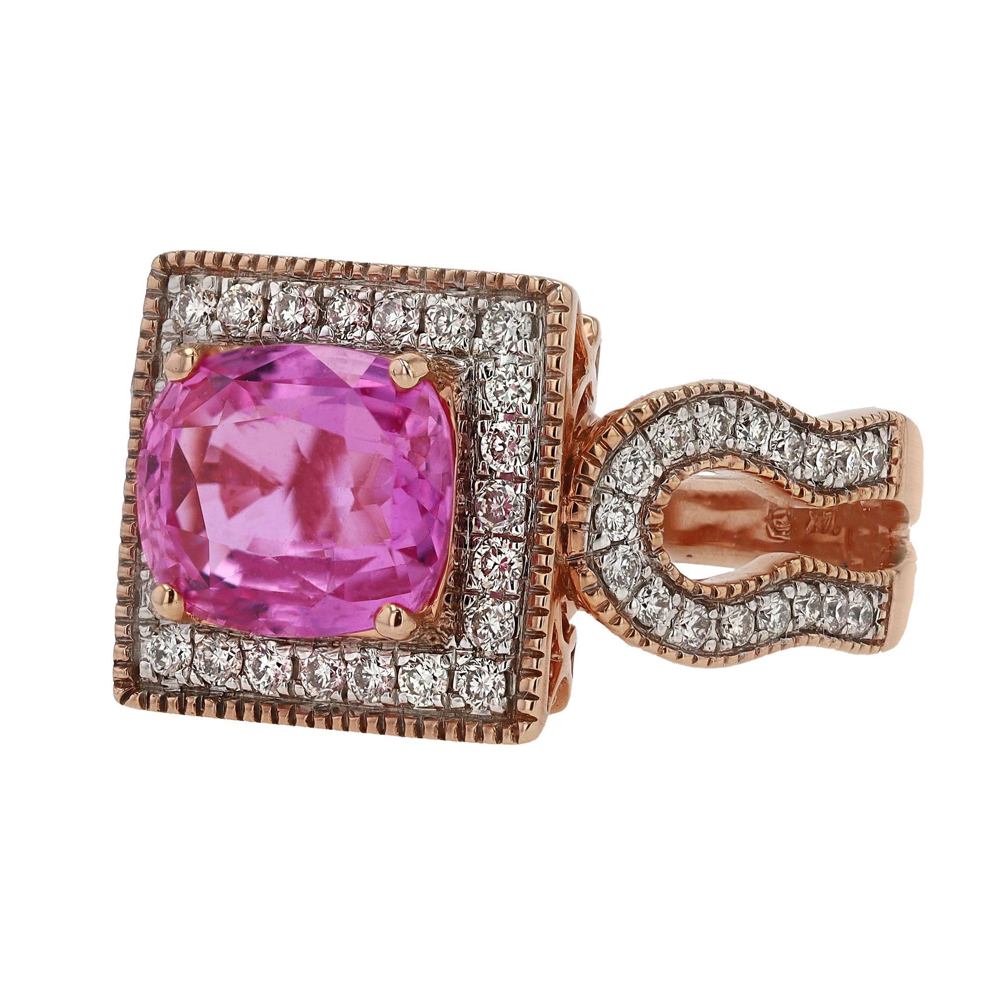 Fiery 3.21 Carat Pink Sapphire and Diamond Rose Gold Cocktail Engagement Ring