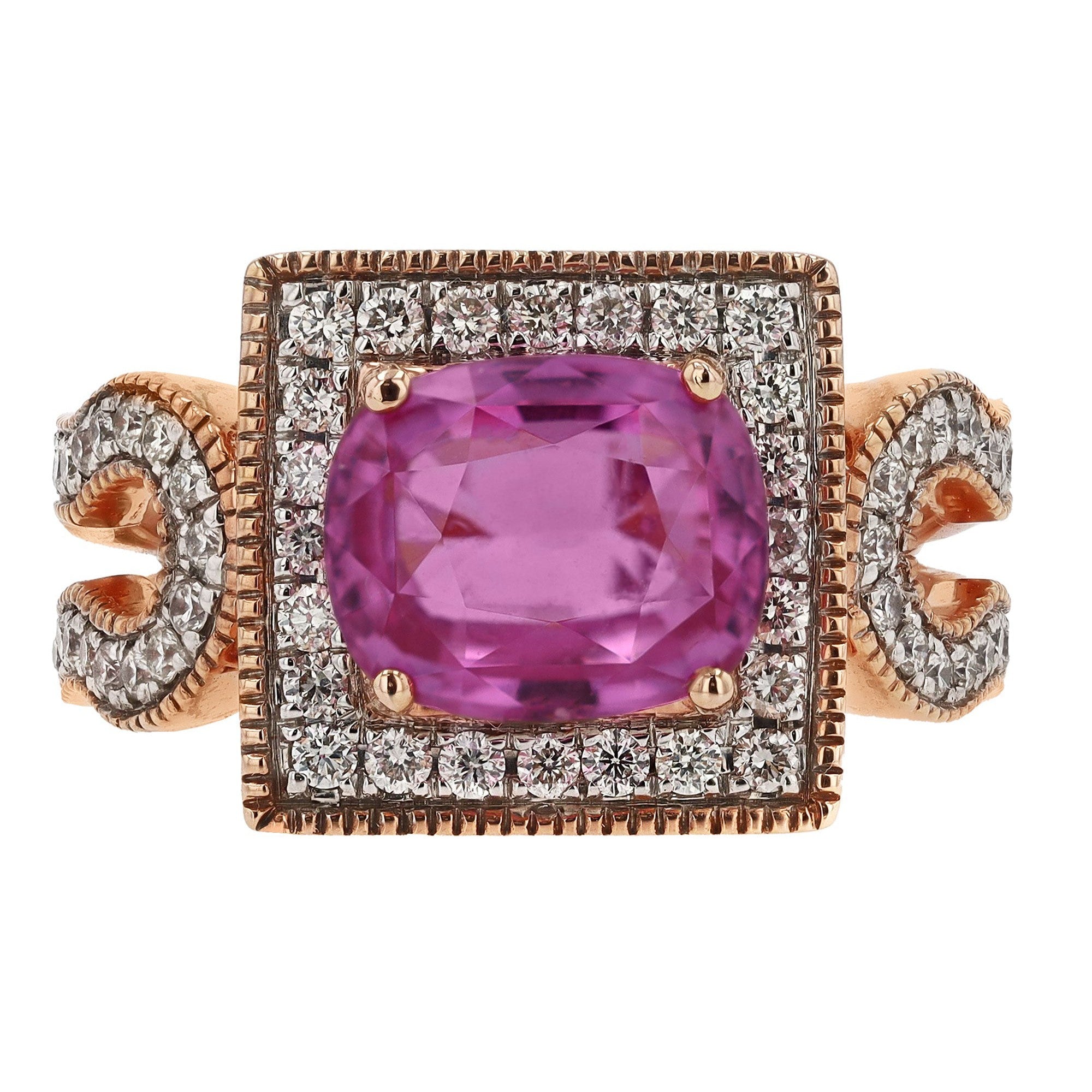 Fiery 3.21 Carat Pink Sapphire and Diamond Rose Gold Cocktail Engagement Ring