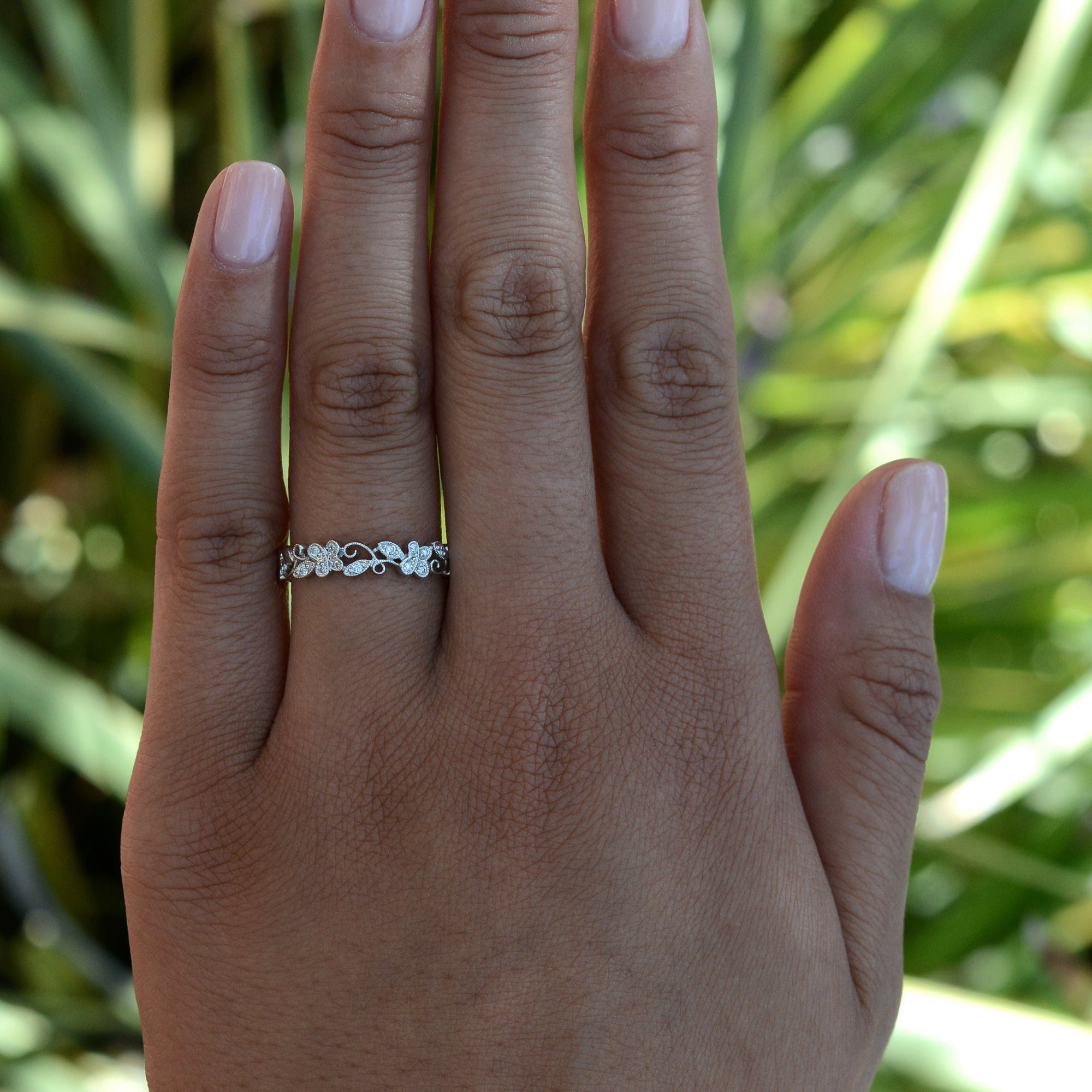 Floral Vine Trellis Diamond Wedding Band