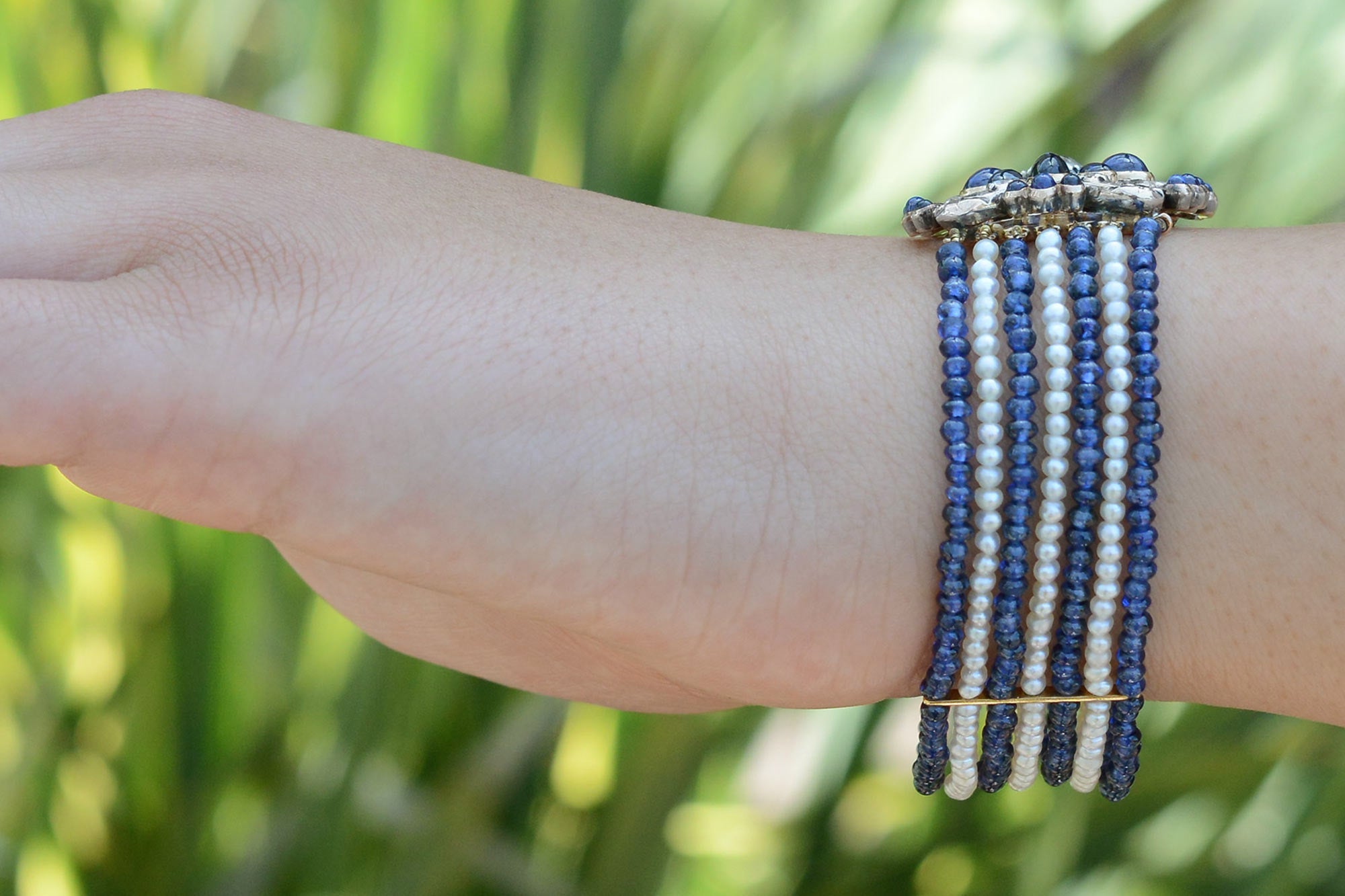 French Belle Époque Sapphire Pearl and Diamond Bracelet