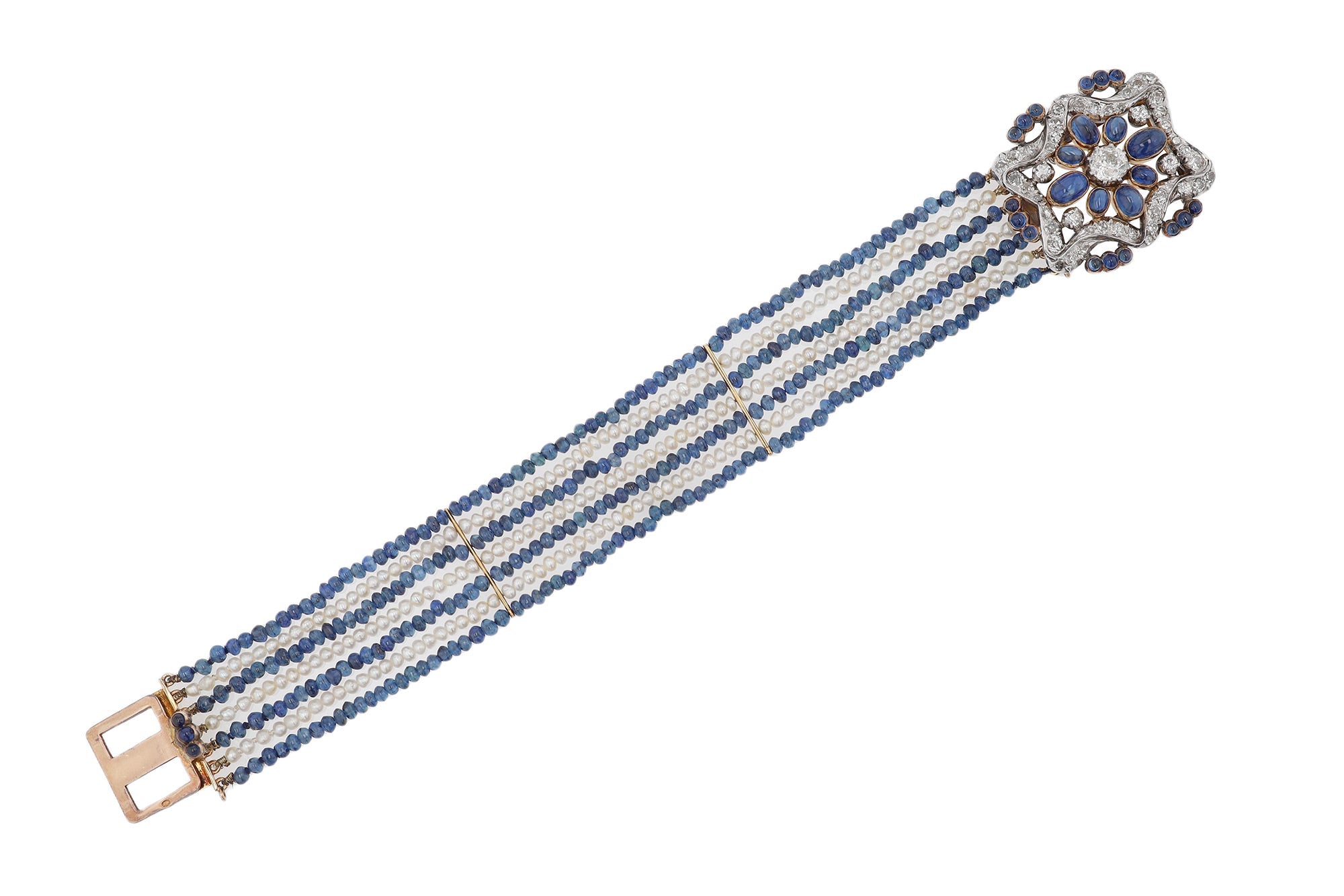 French Belle Époque Sapphire Pearl and Diamond Bracelet