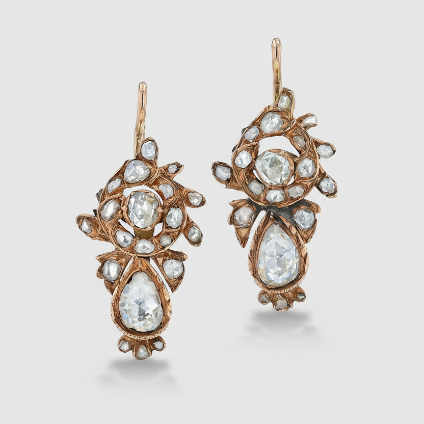 Antique Georgian Rose Cut Diamond Drop Earrings