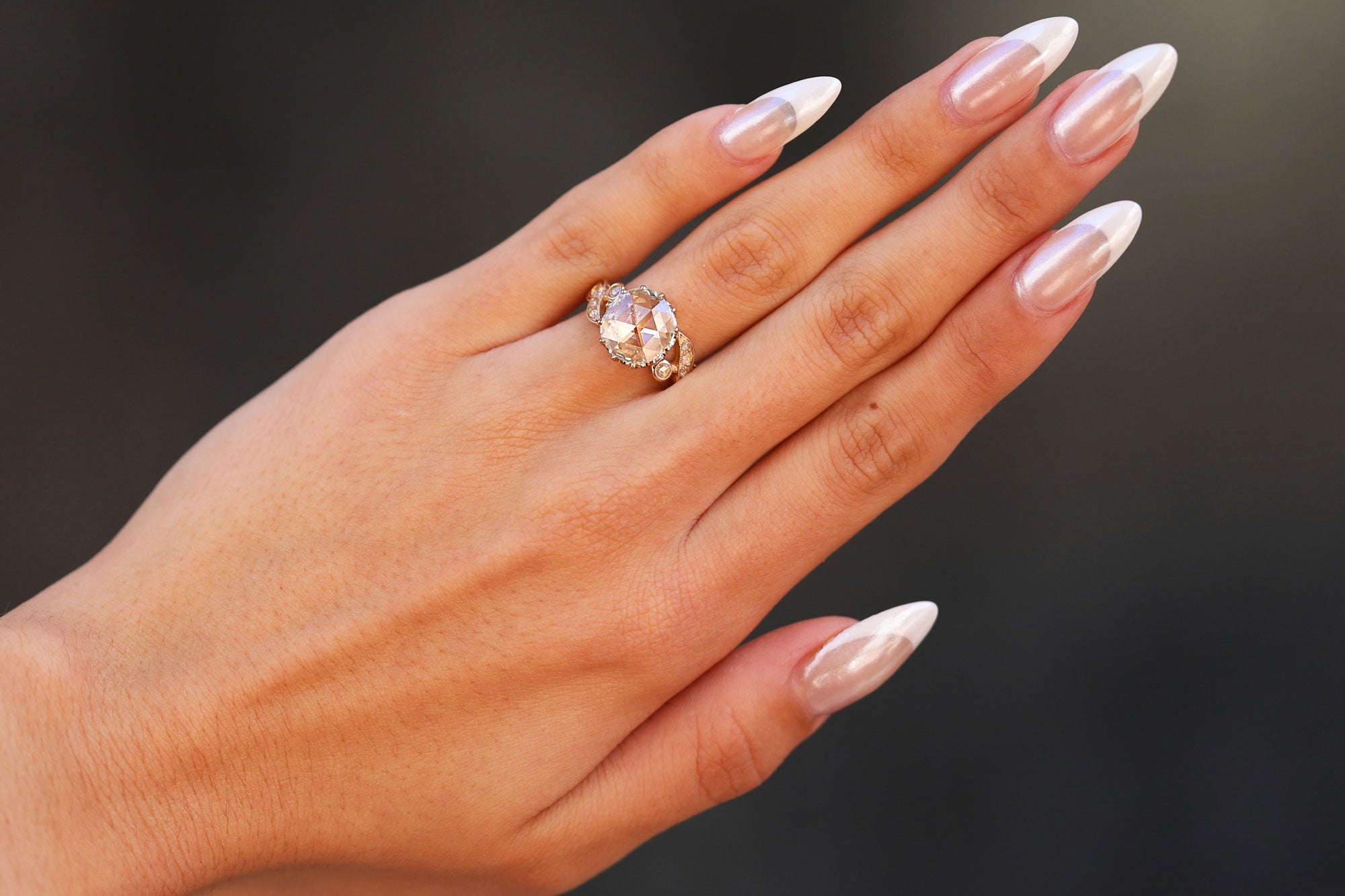 Georgian Style Antique 2.64 Carat Rose Cut Diamond Rose Gold Engagement Ring