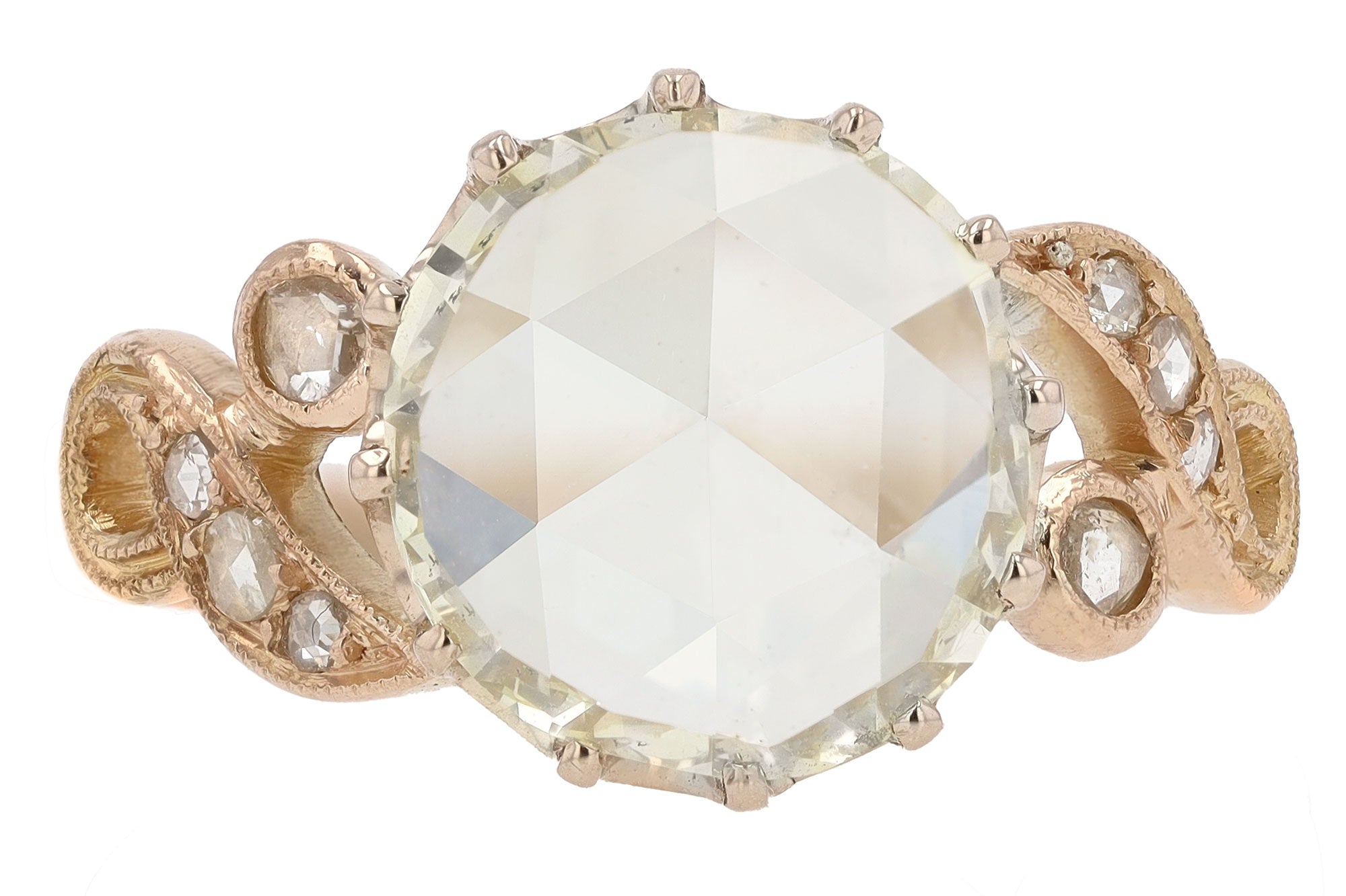 Georgian Style Antique 2.64 Carat Rose Cut Diamond Rose Gold Engagement Ring