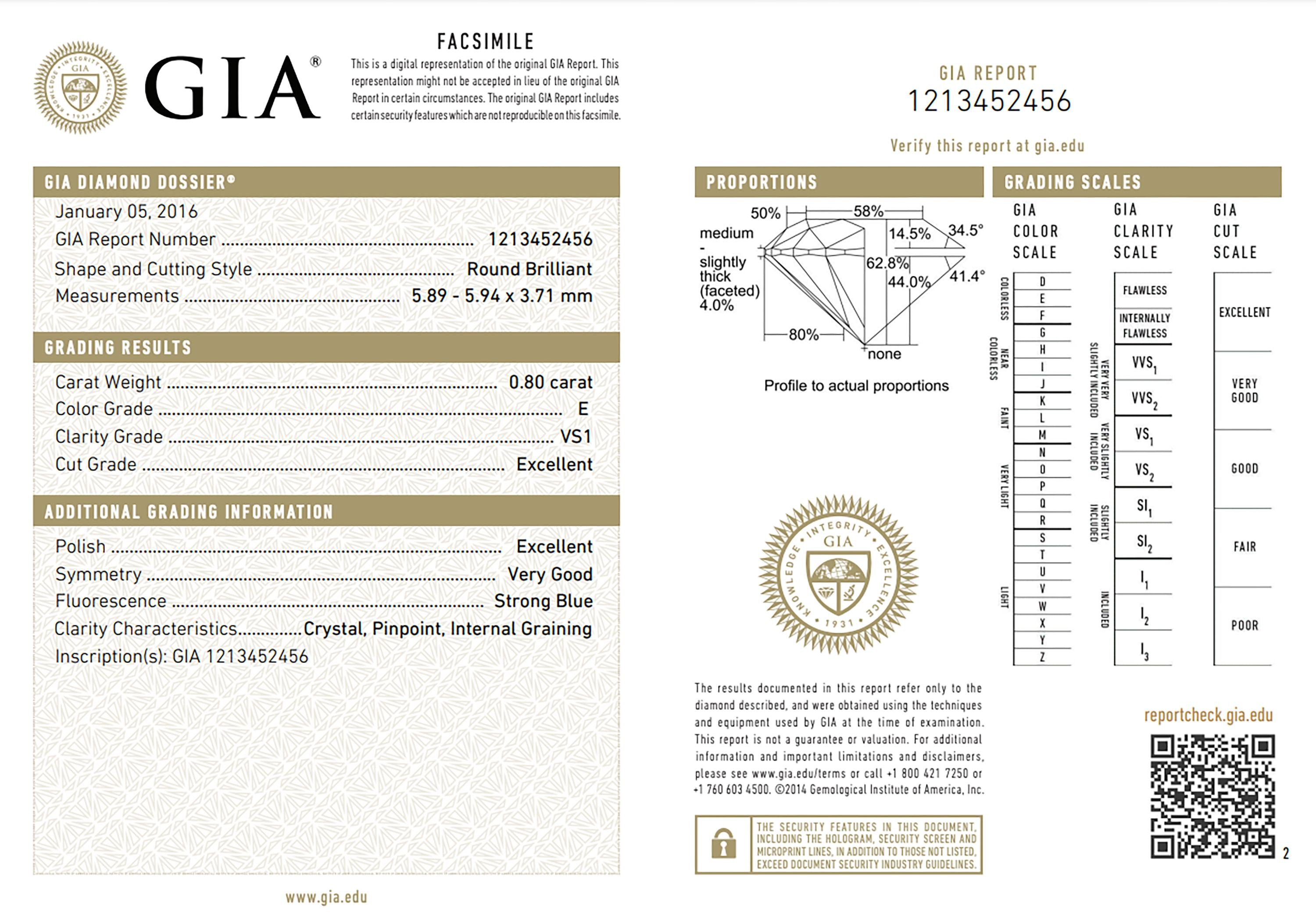 GIA Certified 0.80 carat Round Brilliant Cut Solitaire Diamond Ring