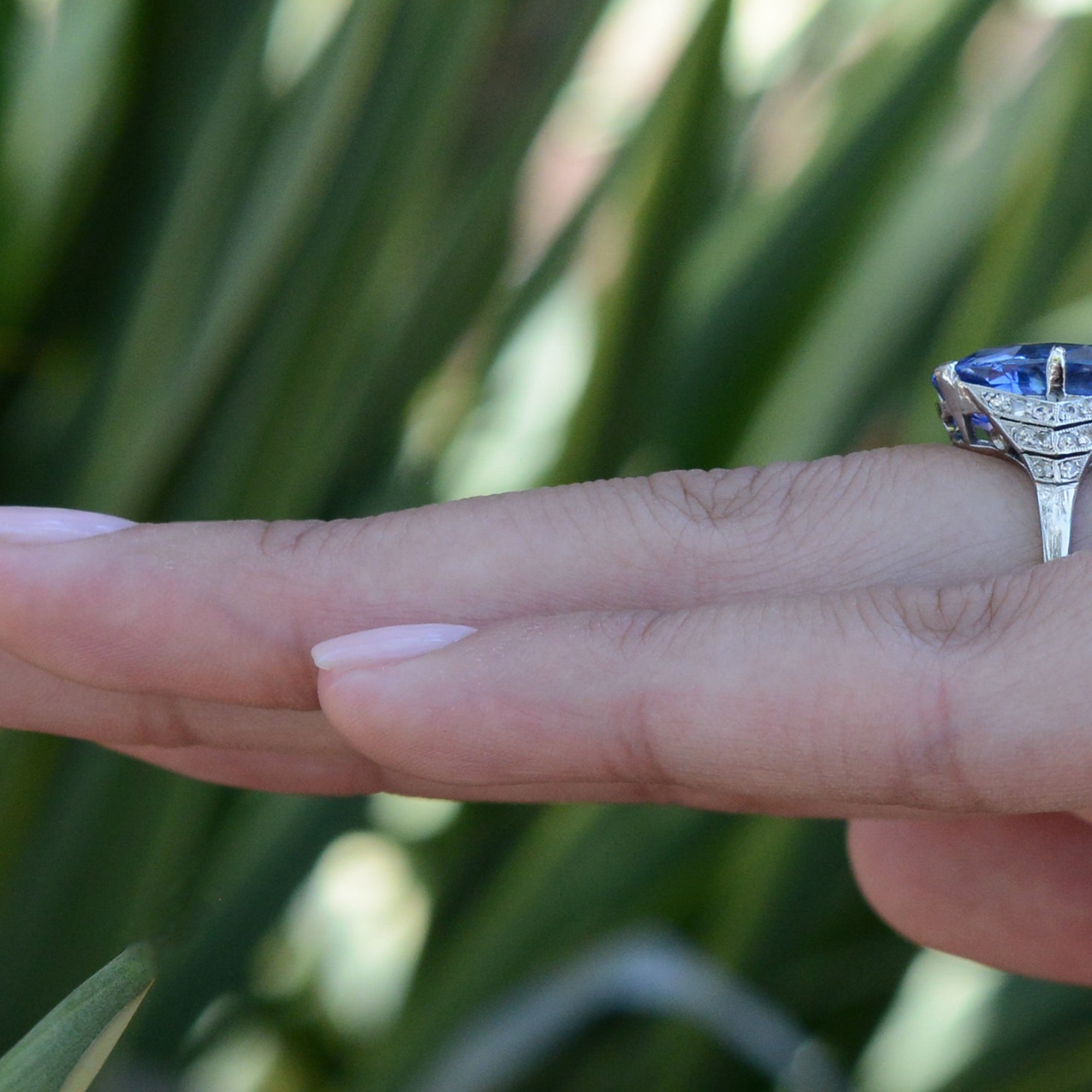 GIA Certified 11.46 Carat No Heat Ceylon Sapphire Art Deco Ring