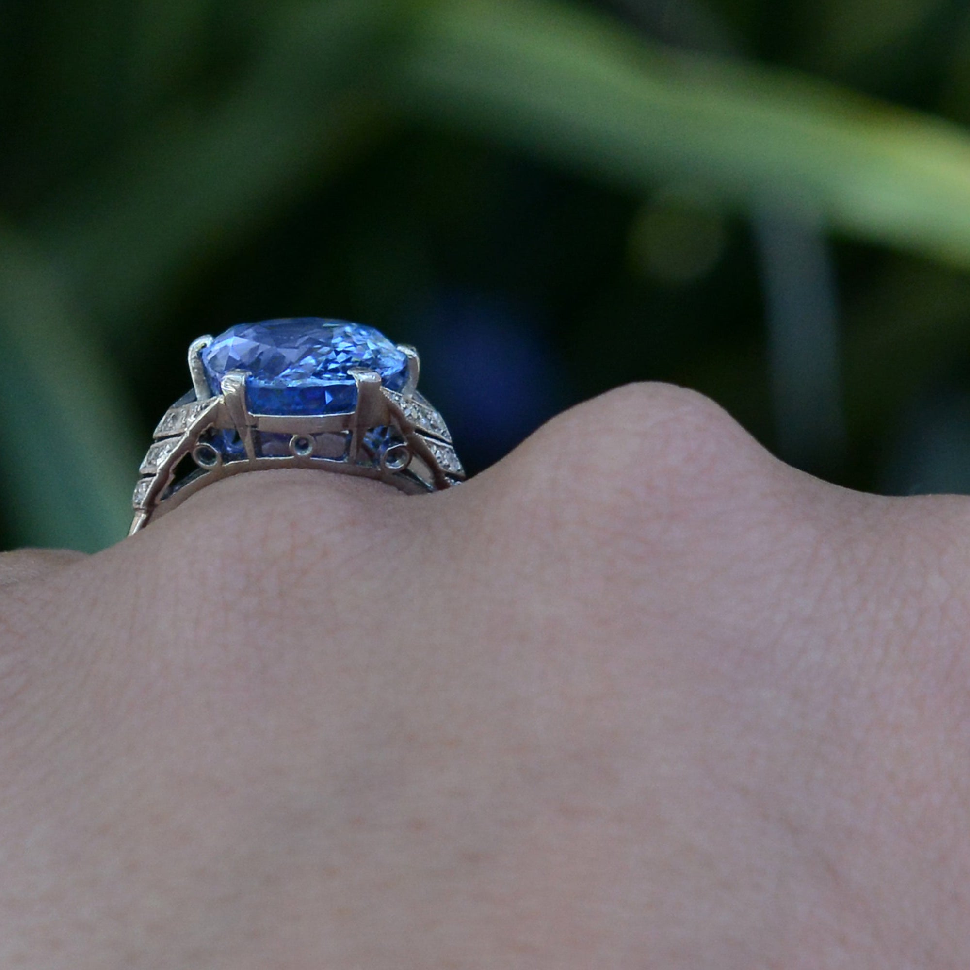 GIA Certified 11.46 Carat No Heat Ceylon Sapphire Art Deco Ring