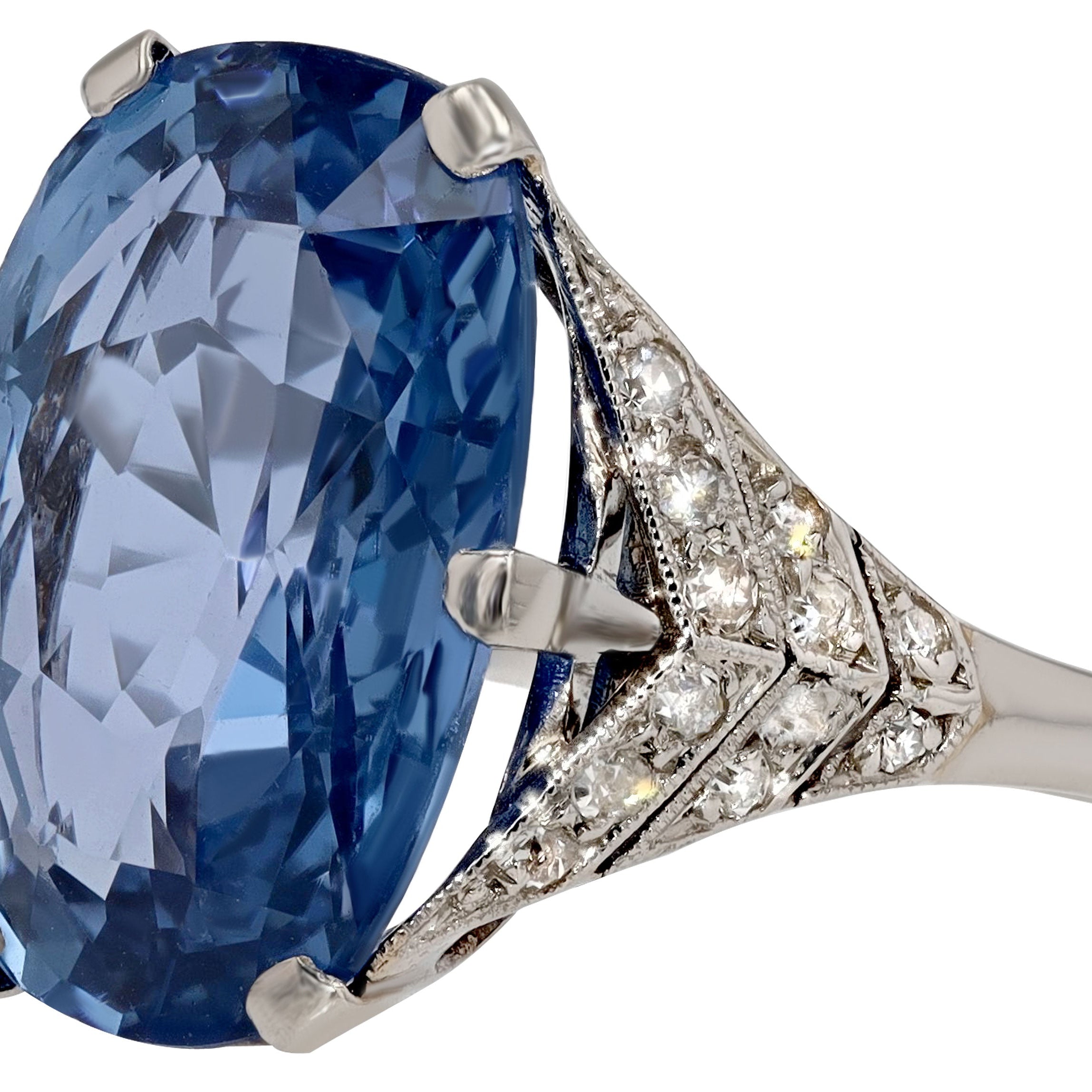 GIA Certified 11.46 Carat No Heat Ceylon Sapphire Art Deco Ring