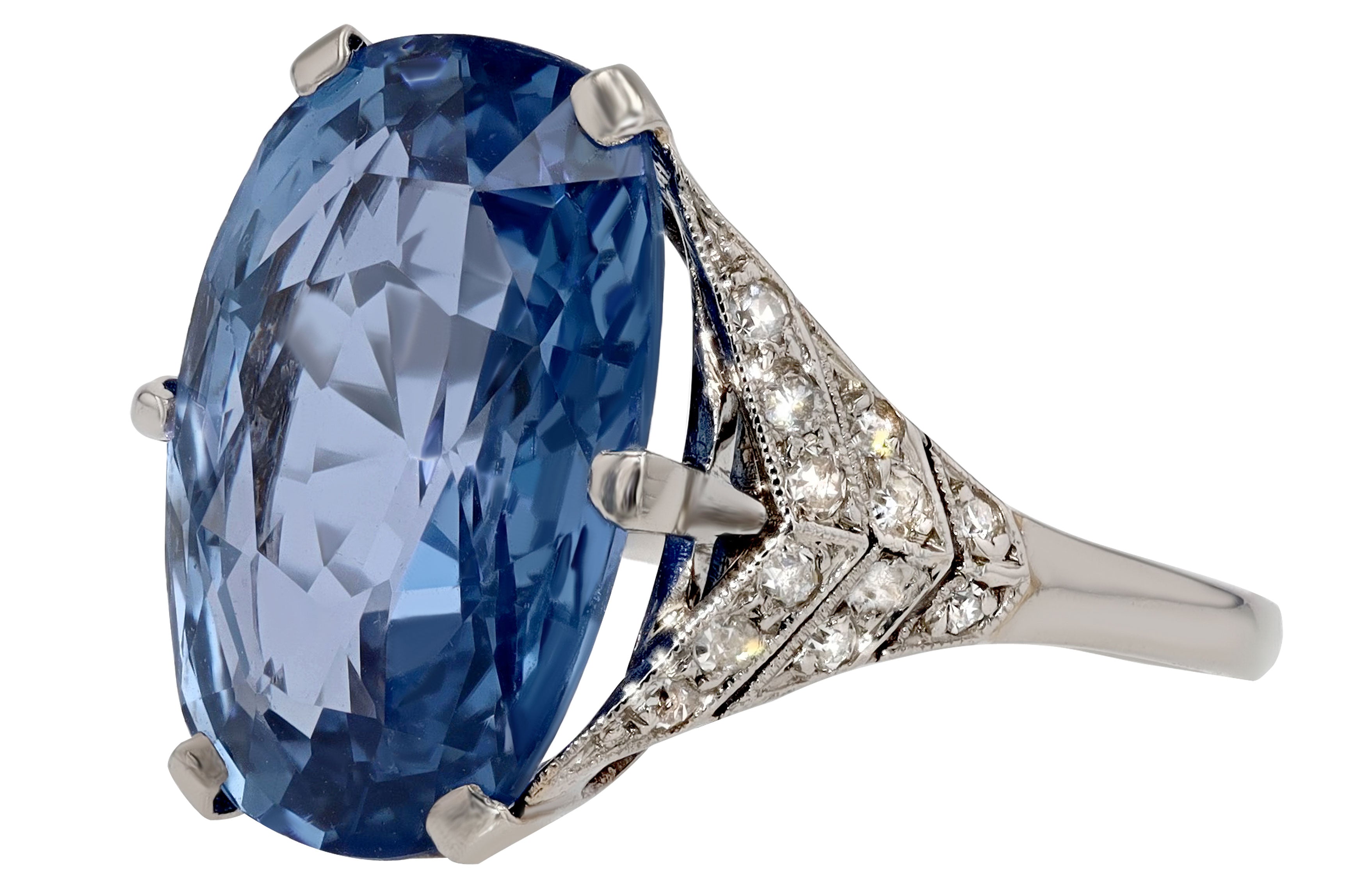 GIA Certified 11.46 Carat No Heat Ceylon Sapphire Art Deco Ring