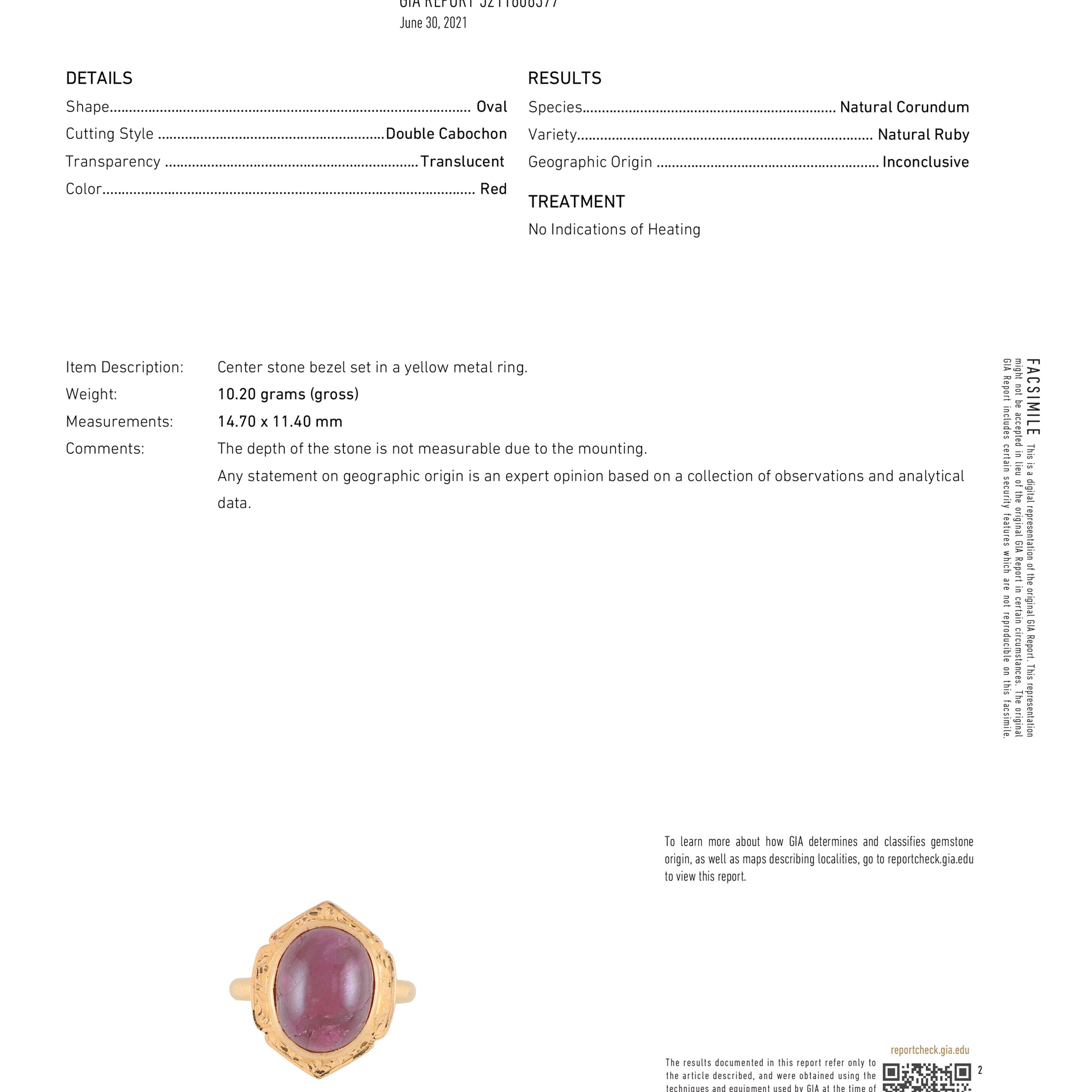 GIA Certified 17.15 Carat Unheated Ruby Ring