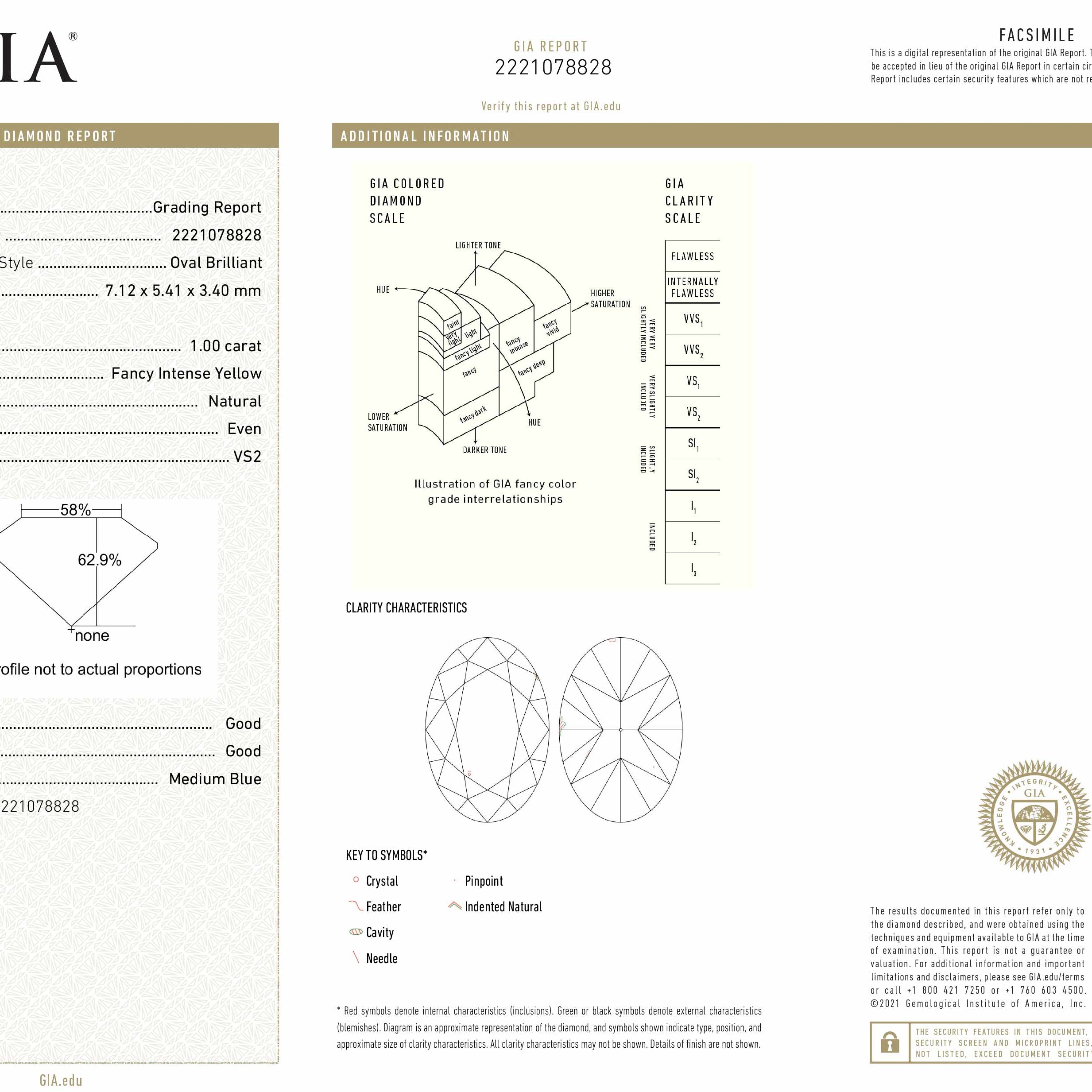 GIA Certified 1.00 Carat Oval Intense Yellow Diamond Engagement Ring