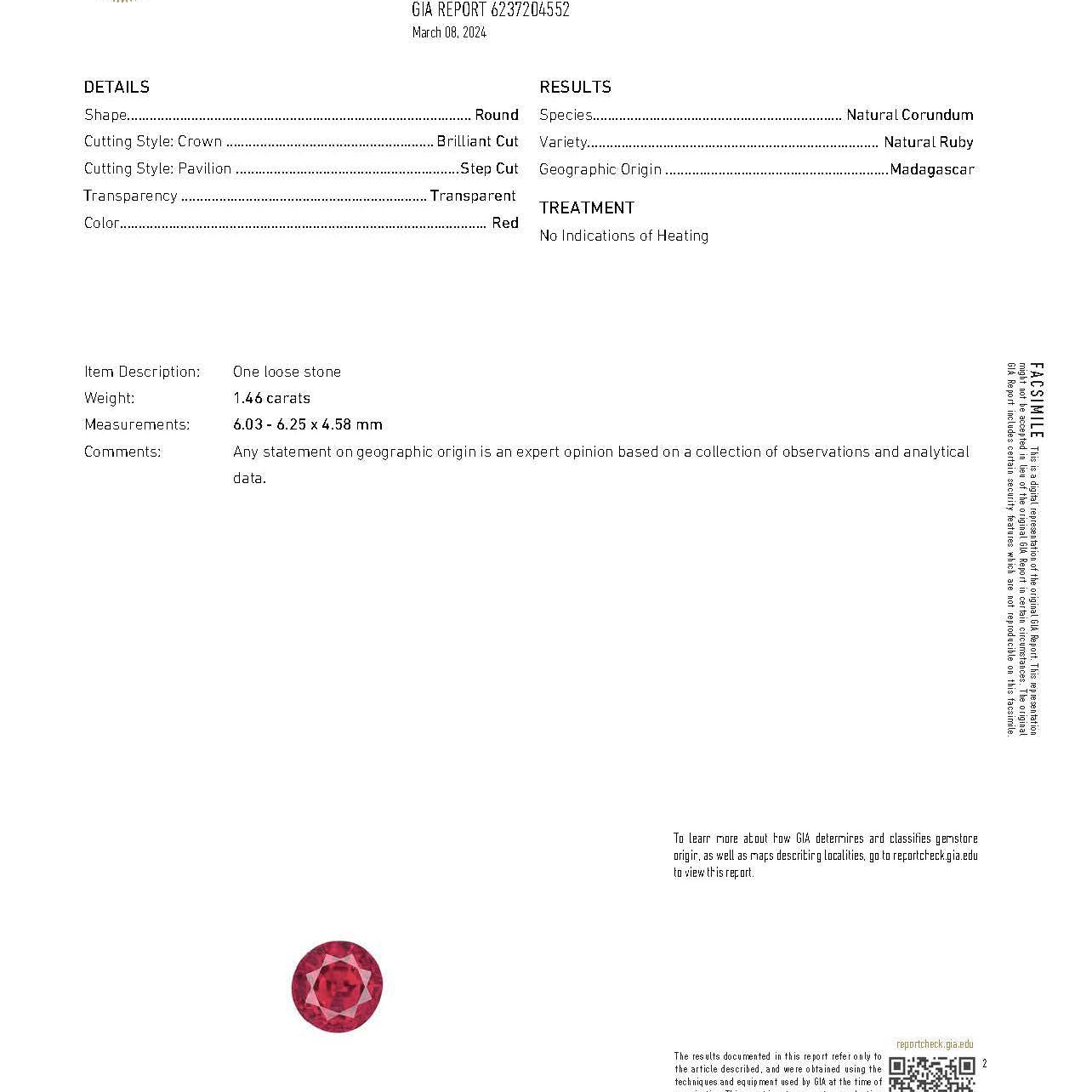 GIA Certified 1.46 Carat No Heat Ruby & Diamond Art Deco Engagement Ring