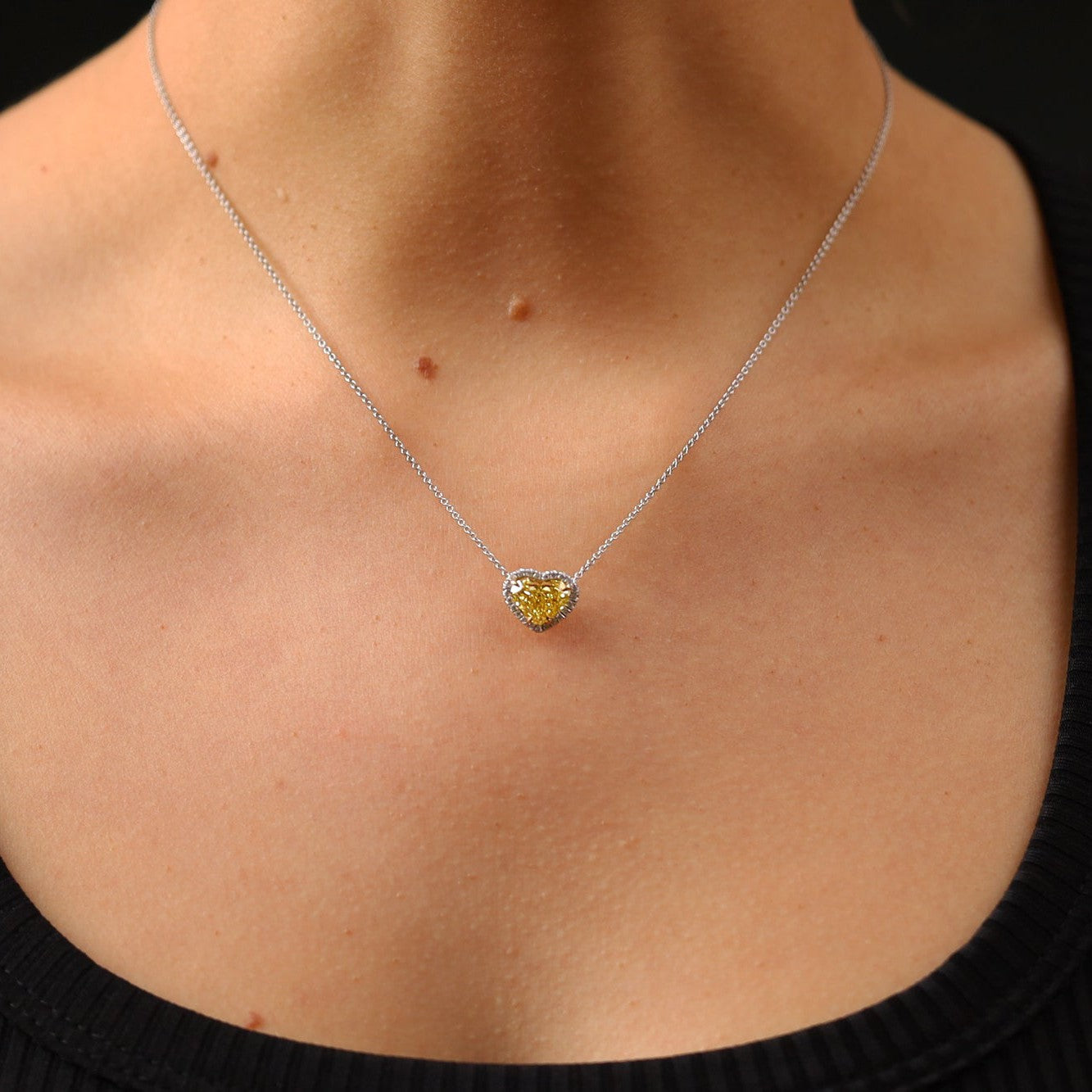 GIA Certified 2 Carat Vivid Yellow Diamond Heart Necklace