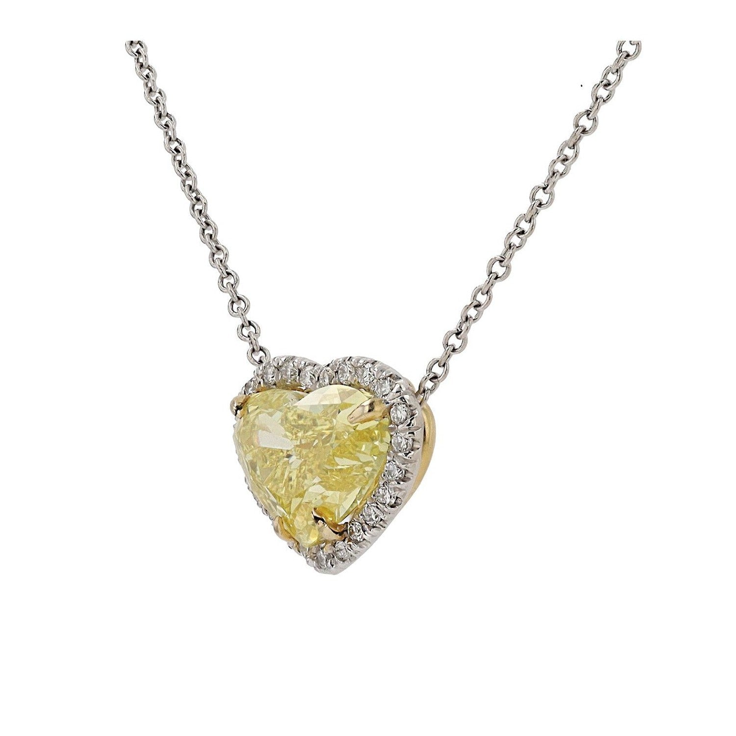 GIA Certified 2 Carat Vivid Yellow Diamond Heart Necklace