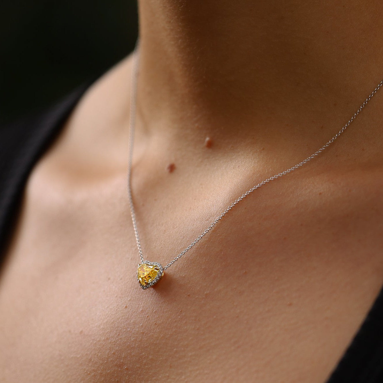 GIA Certified 2 Carat Vivid Yellow Diamond Heart Necklace