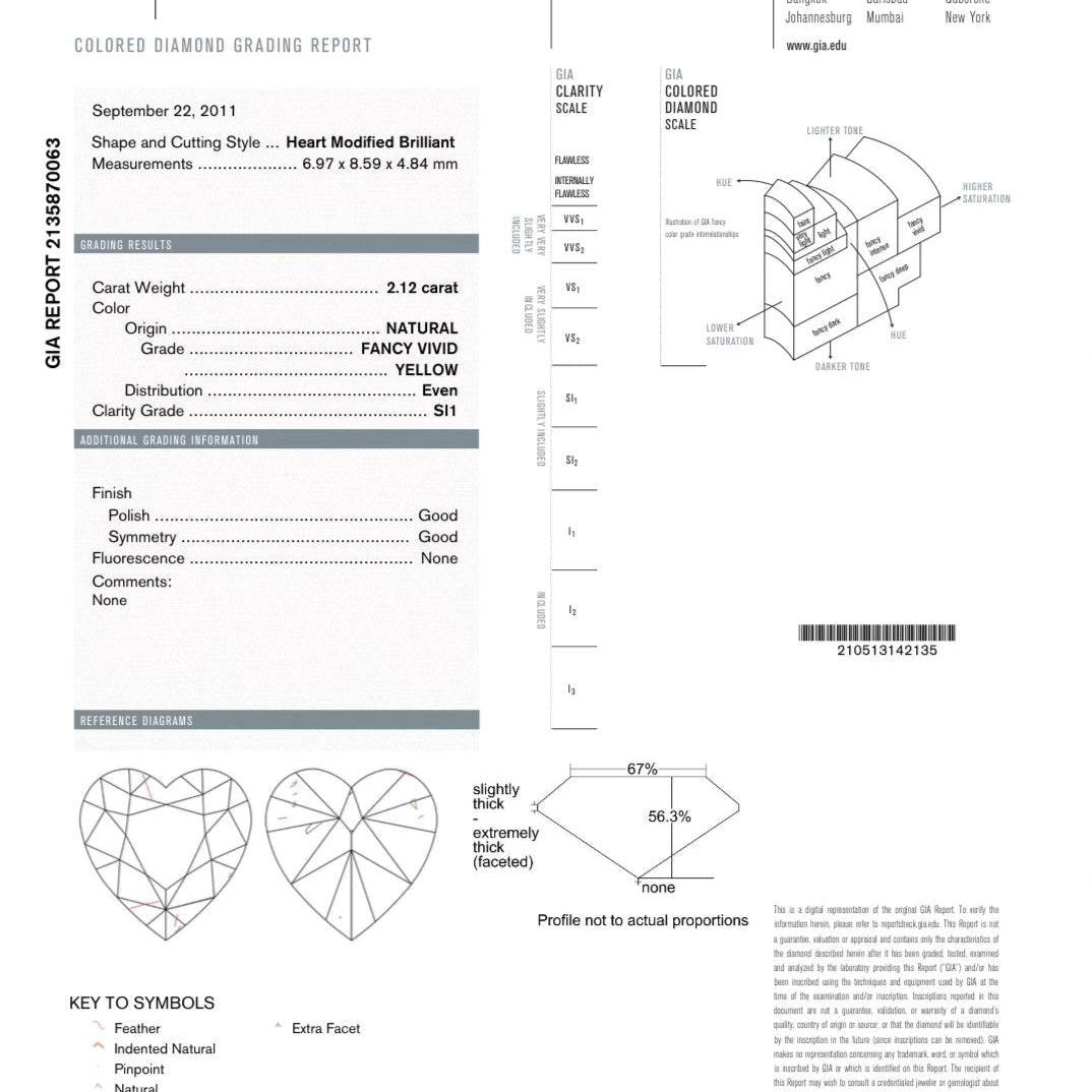 GIA Certified 2 Carat Vivid Yellow Diamond Heart Necklace