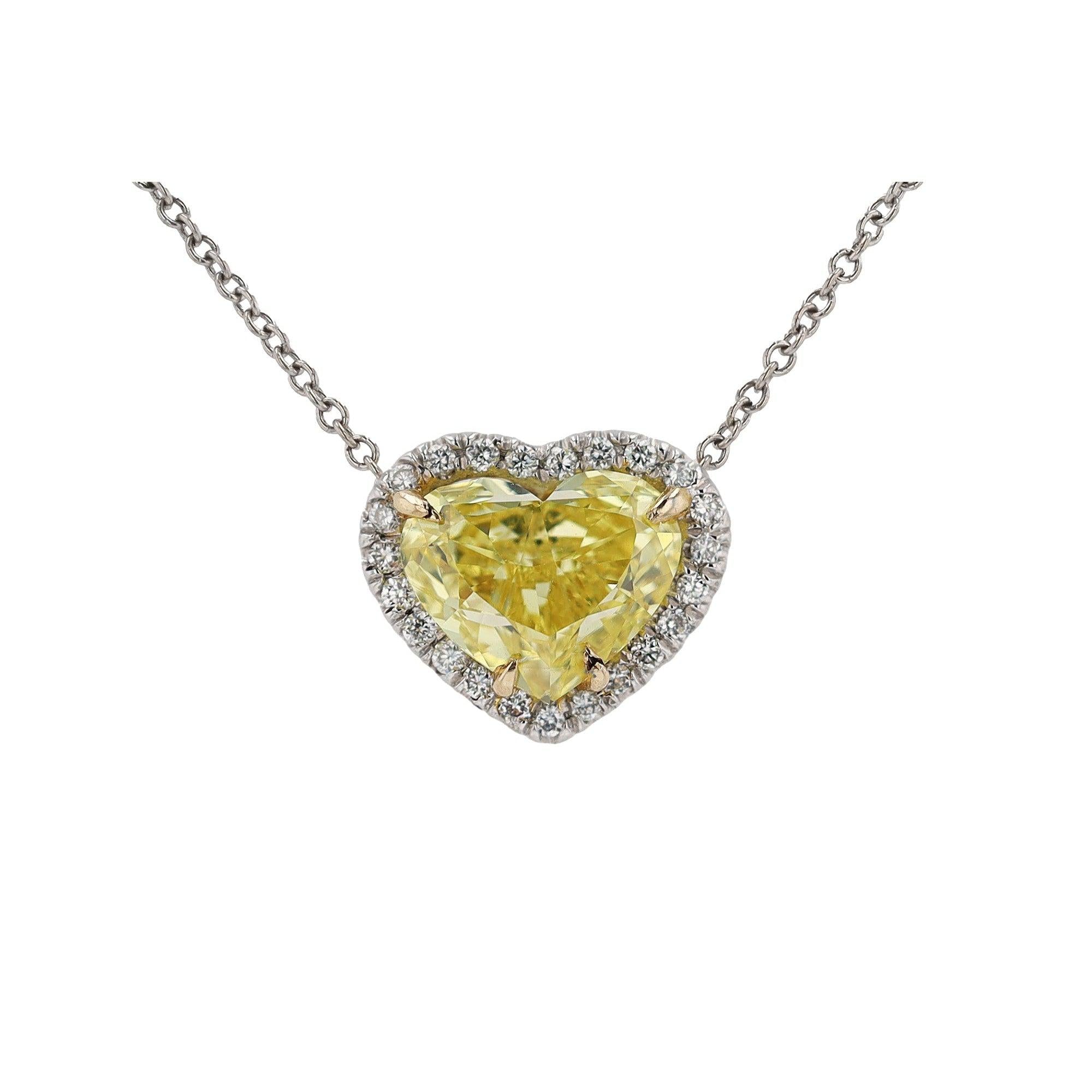 GIA Certified 2 Carat Vivid Yellow Diamond Heart Necklace