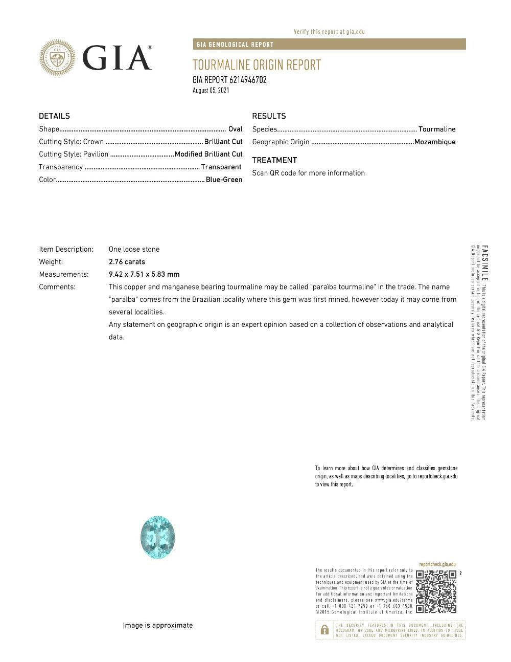 GIA Certified 2.76 Carat Paraiba Tourmaline Engagement Ring