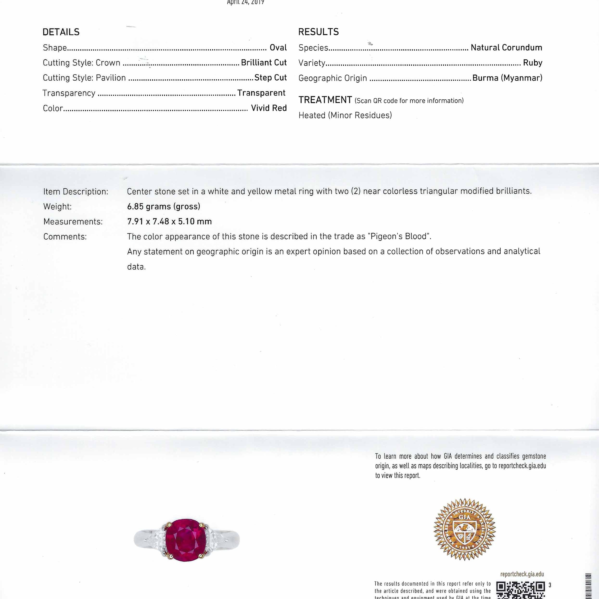 GIA Certified 3 Carat Pigeon Blood Burma Ruby Engagement Ring
