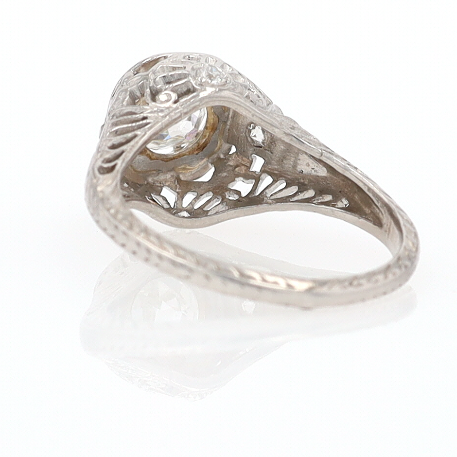 GIA Certified 3/4 Carat Diamond Art Deco Antique Filigree Engagement Ring