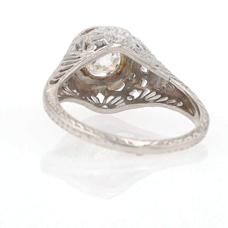 GIA Certified 3/4 Carat Diamond Art Deco Antique Filigree Engagement Ring