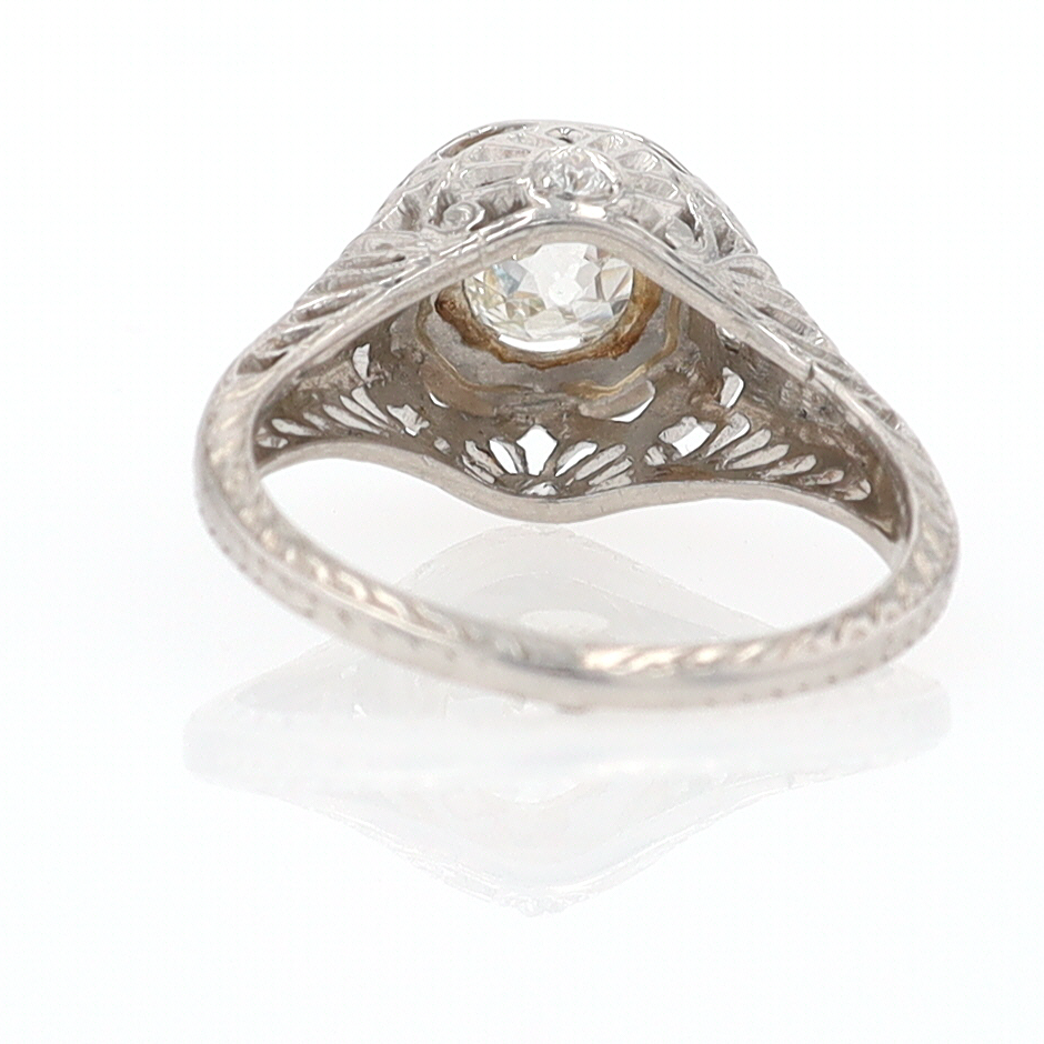 GIA Certified 3/4 Carat Diamond Art Deco Antique Filigree Engagement Ring
