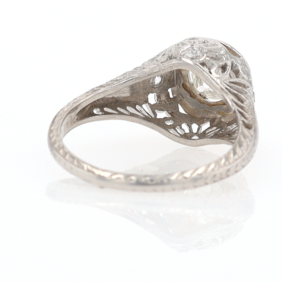 GIA Certified 3/4 Carat Diamond Art Deco Antique Filigree Engagement Ring