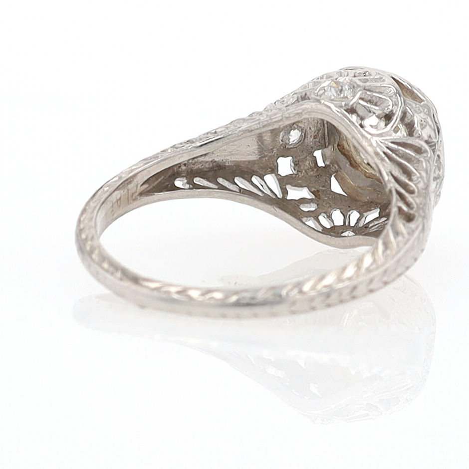 GIA Certified 3/4 Carat Diamond Art Deco Antique Filigree Engagement Ring