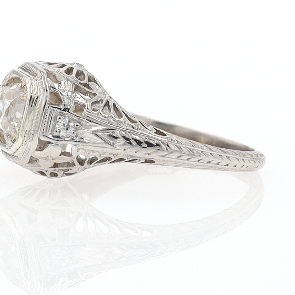 GIA Certified 3/4 Carat Diamond Art Deco Antique Filigree Engagement Ring