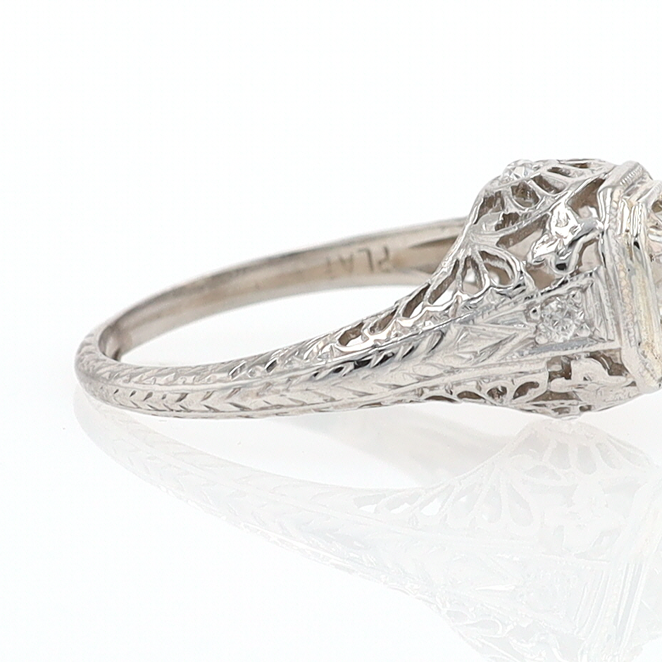 GIA Certified 3/4 Carat Diamond Art Deco Antique Filigree Engagement Ring