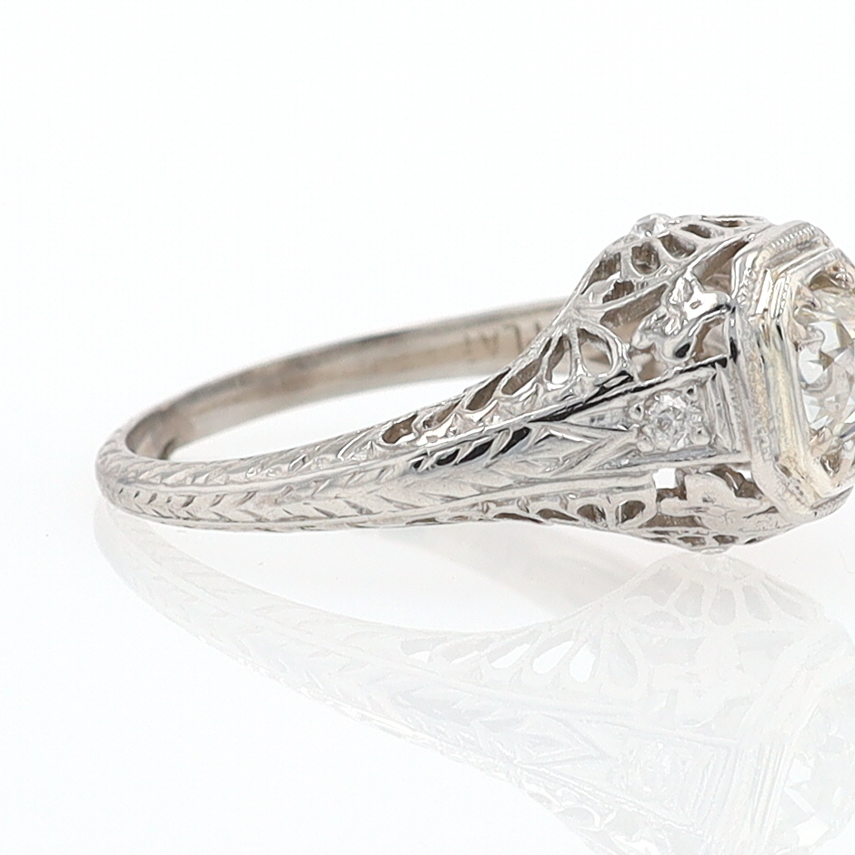 GIA Certified 3/4 Carat Diamond Art Deco Antique Filigree Engagement Ring
