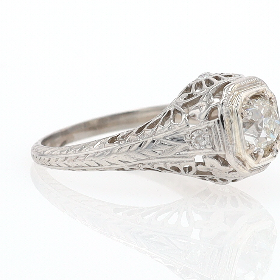 GIA Certified 3/4 Carat Diamond Art Deco Antique Filigree Engagement Ring