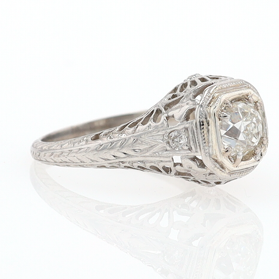 GIA Certified 3/4 Carat Diamond Art Deco Antique Filigree Engagement Ring