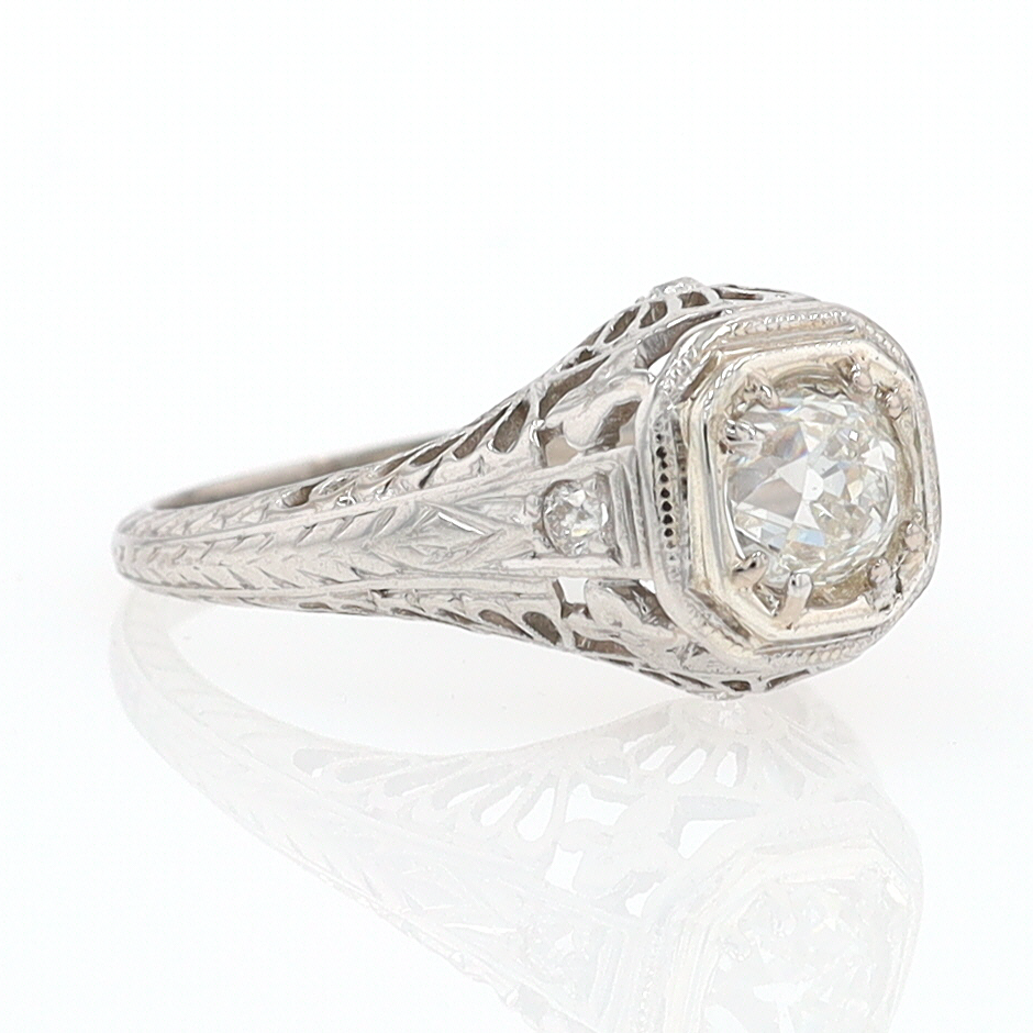 GIA Certified 3/4 Carat Diamond Art Deco Antique Filigree Engagement Ring