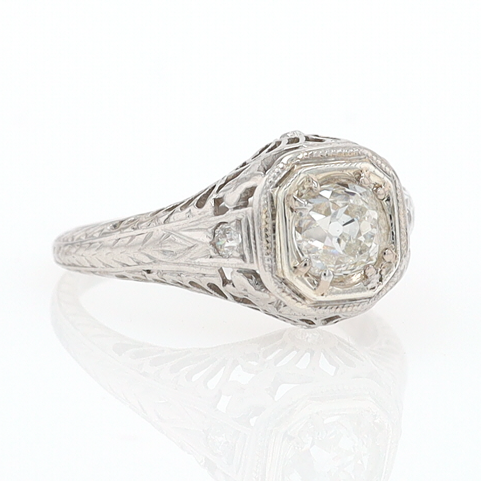 GIA Certified 3/4 Carat Diamond Art Deco Antique Filigree Engagement Ring