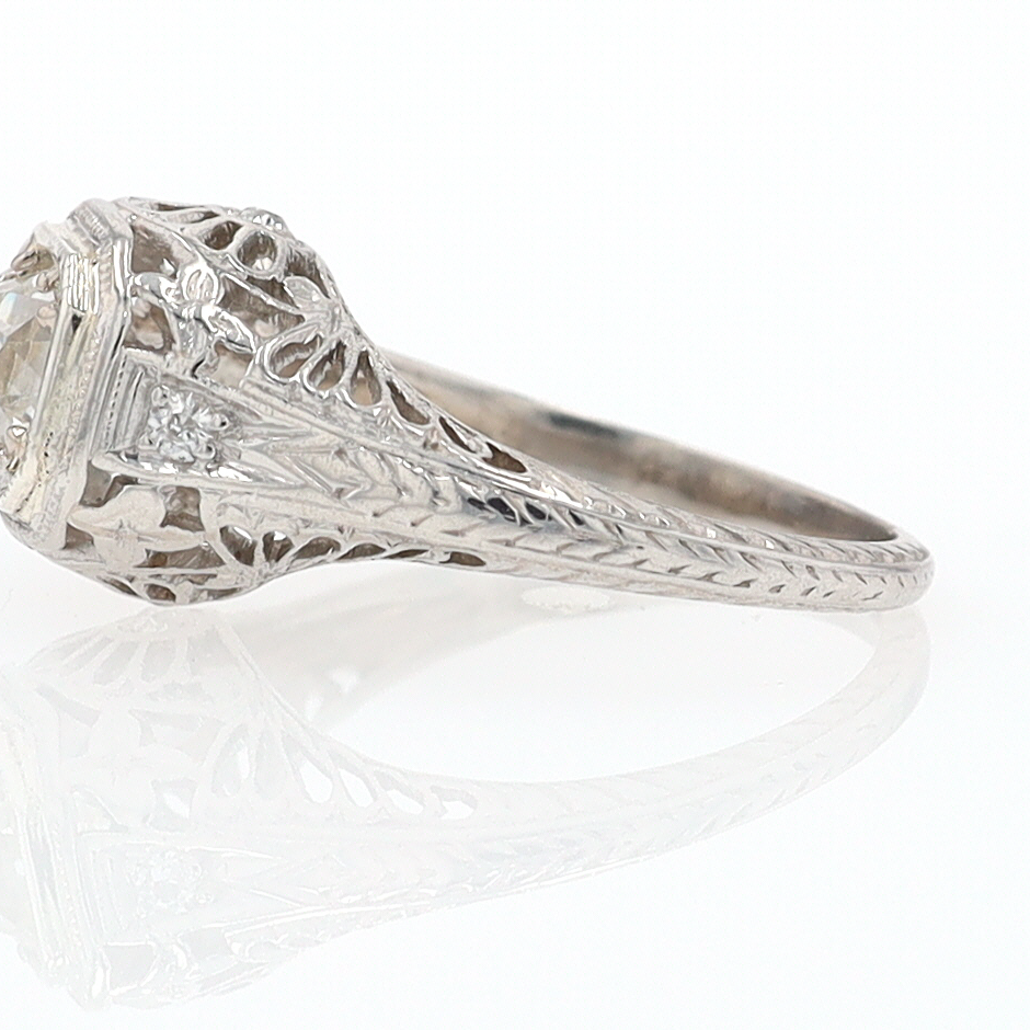 GIA Certified 3/4 Carat Diamond Art Deco Antique Filigree Engagement Ring