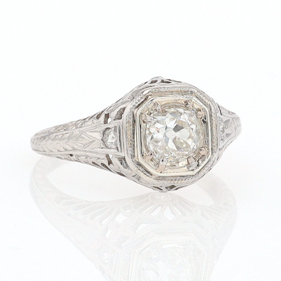 GIA Certified 3/4 Carat Diamond Art Deco Antique Filigree Engagement Ring